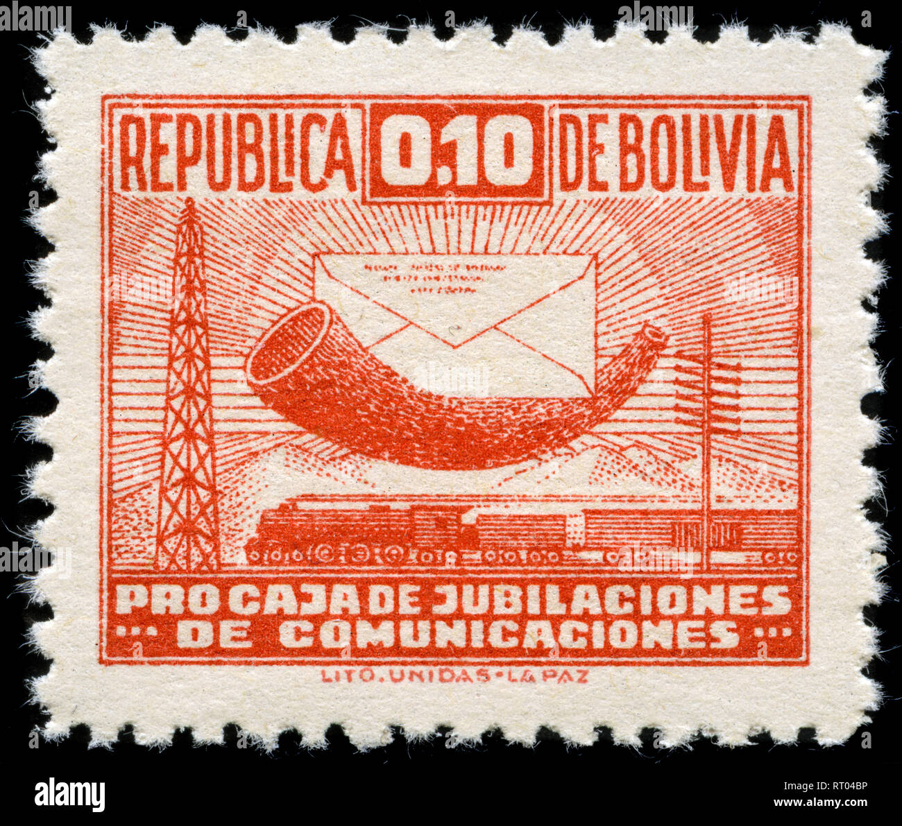 Briefmarke aus Bolivien in den Mitteilungen Symbole Serie 1947 ausgestellt Stockfoto
