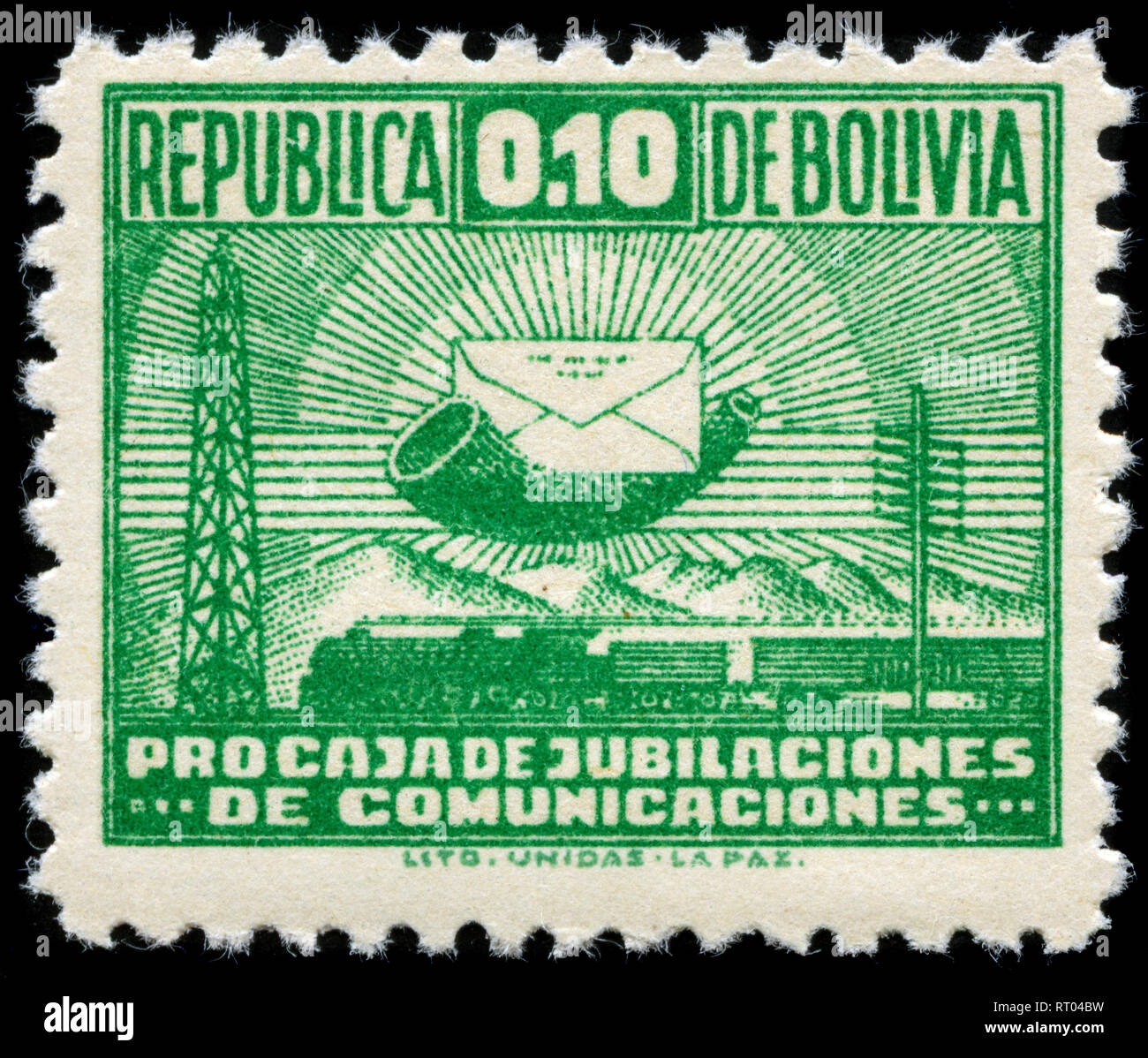 Briefmarke aus Bolivien in den Mitteilungen Symbole Serie 1948 ausgestellt Stockfoto