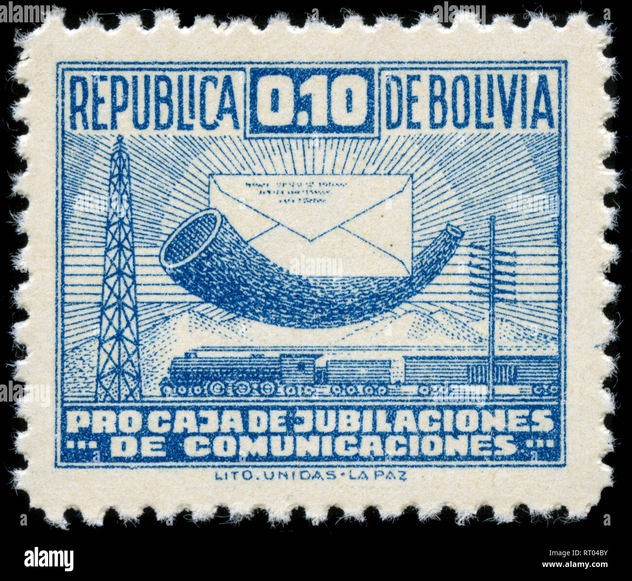 Briefmarke aus Bolivien in den Mitteilungen Symbole Serie 1945 ausgestellt Stockfoto
