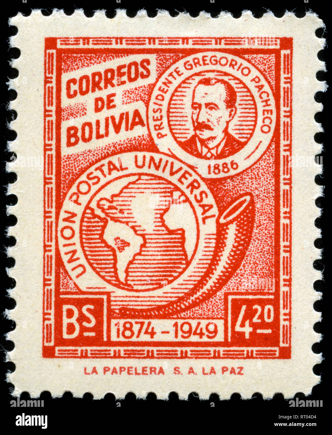 Briefmarke aus Bolivien in der 75. Jahrestag der WPV-Serie 1950 ausgestellt Stockfoto