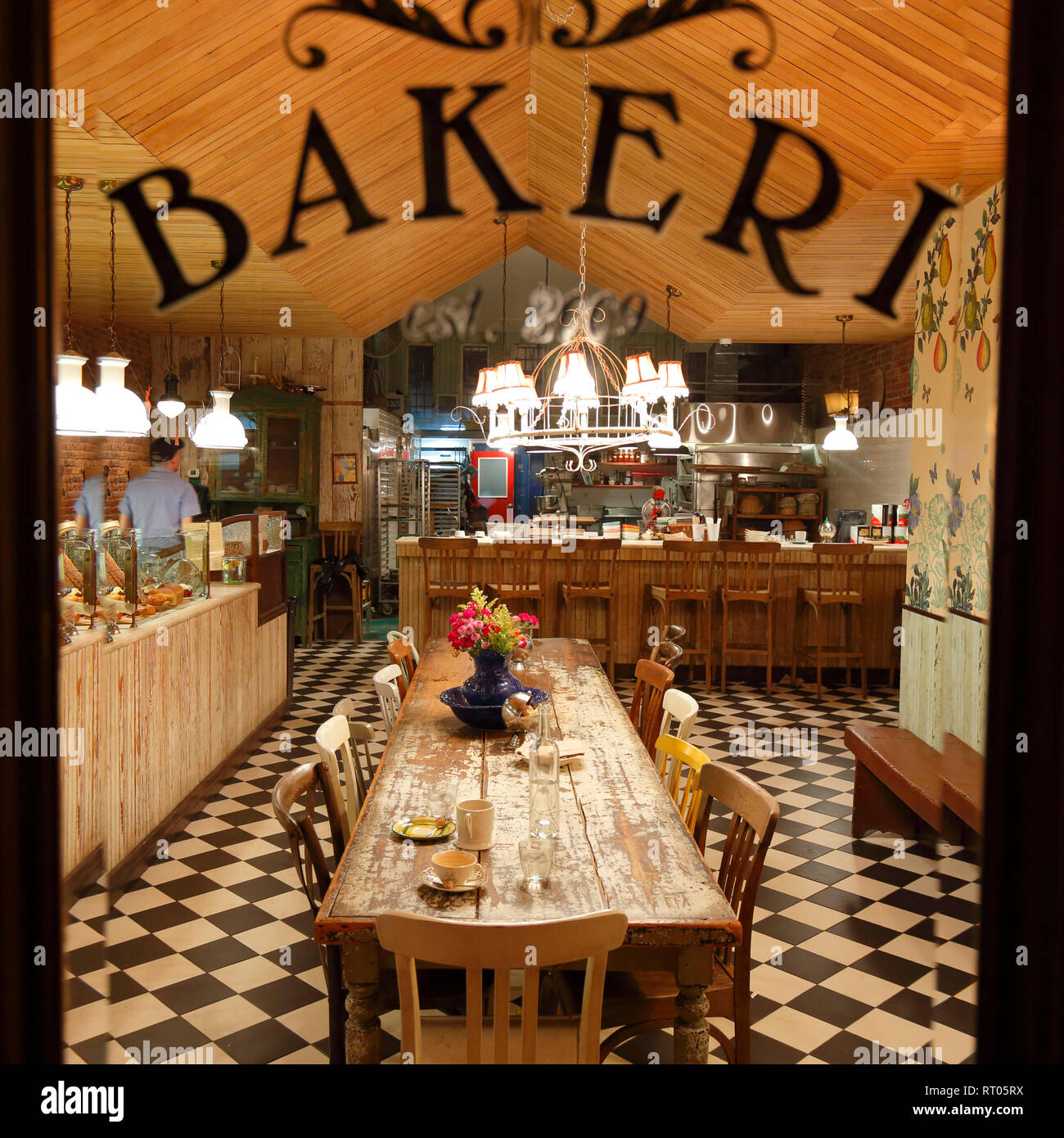 Bakeri, 105 Freeman St, Brooklyn, New Yorker Inneneinrichtung einer Bäckerei und eines Cafés in greenpoint.Konditorei Stockfoto