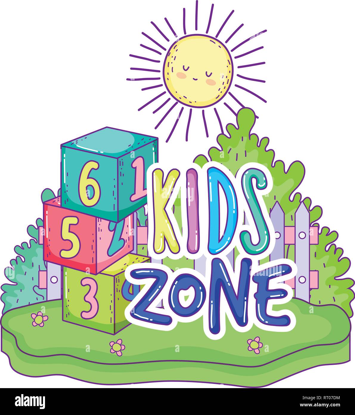 Bausteine zahlen Spielzeug mit Sun Kawaii Stock Vektor