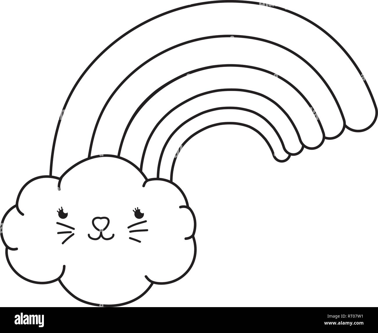 Wolken und Regenbogen kawaii Zeichen Stock Vektor