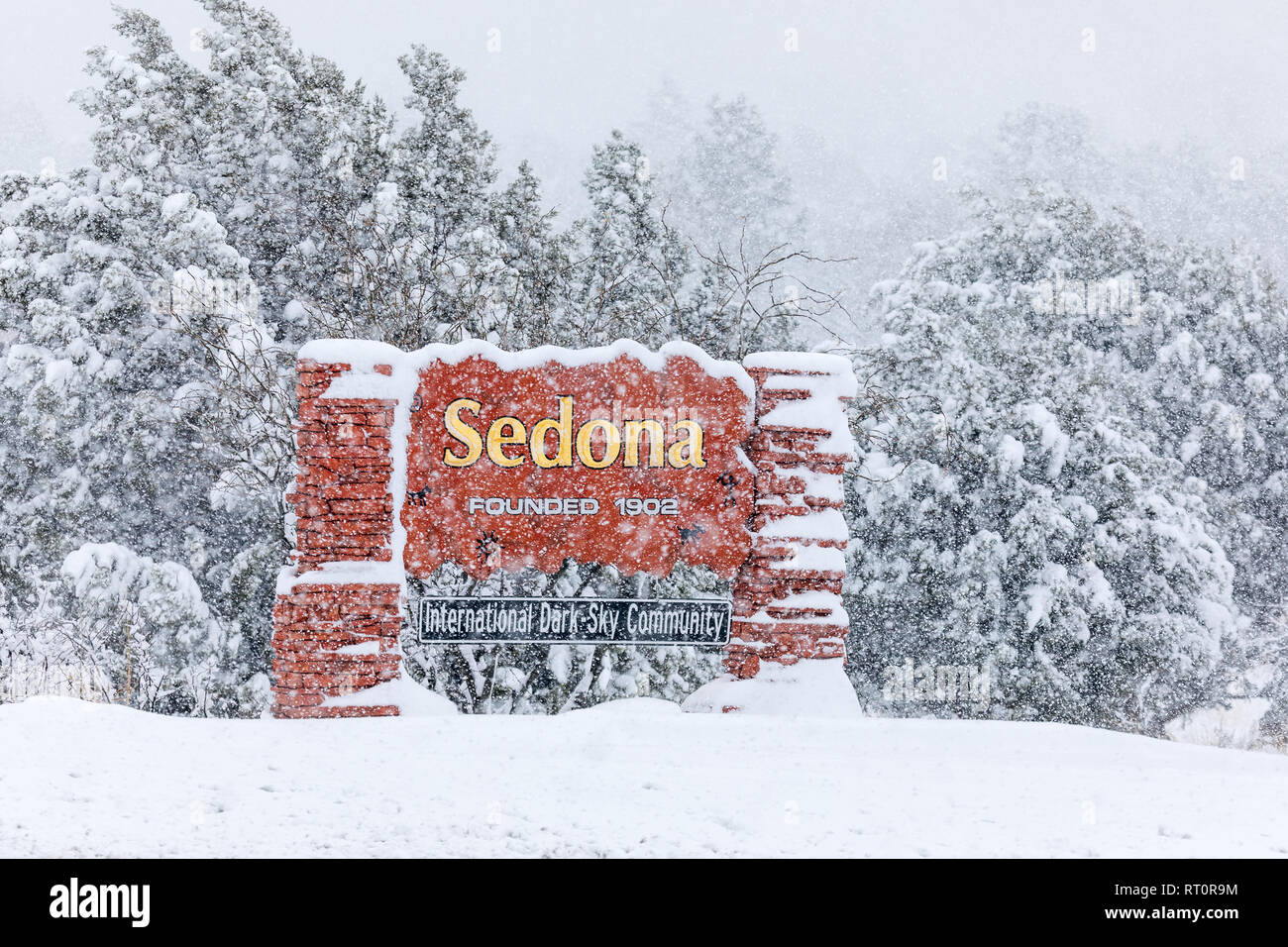 Schnee in Sedona, Arizona Stockfoto