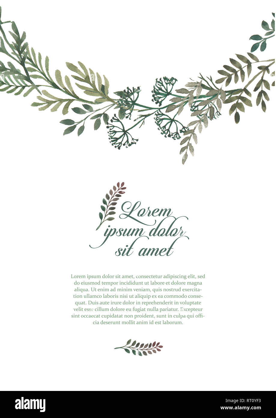 Hochzeit Einladung Rahmen eingestellt, Blätter, Aquarell, auf weissem isoliert. Skizziert Kranz, Blumen und Kräuter Girlande mit Grün, Grün Farbe. Hand gezeichnet Stockfoto