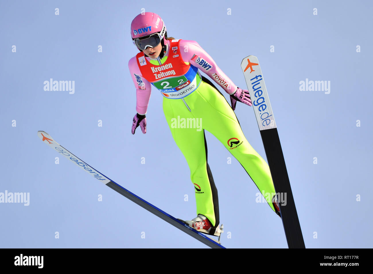 Stepanka PTACKOVA (CZE), Jump, Aktion, Single Action, Rahmen, Ausschneiden, vollen Körper, ganze Figur. Skispringen Damen Team, Team Springen, Skispringen Damen Normal Hill Team am 26.02.2019. Nordische Ski-WM 2019 in Seefeld/Österreich vom 19.02.-03.03.2019. | Verwendung weltweit Stockfoto