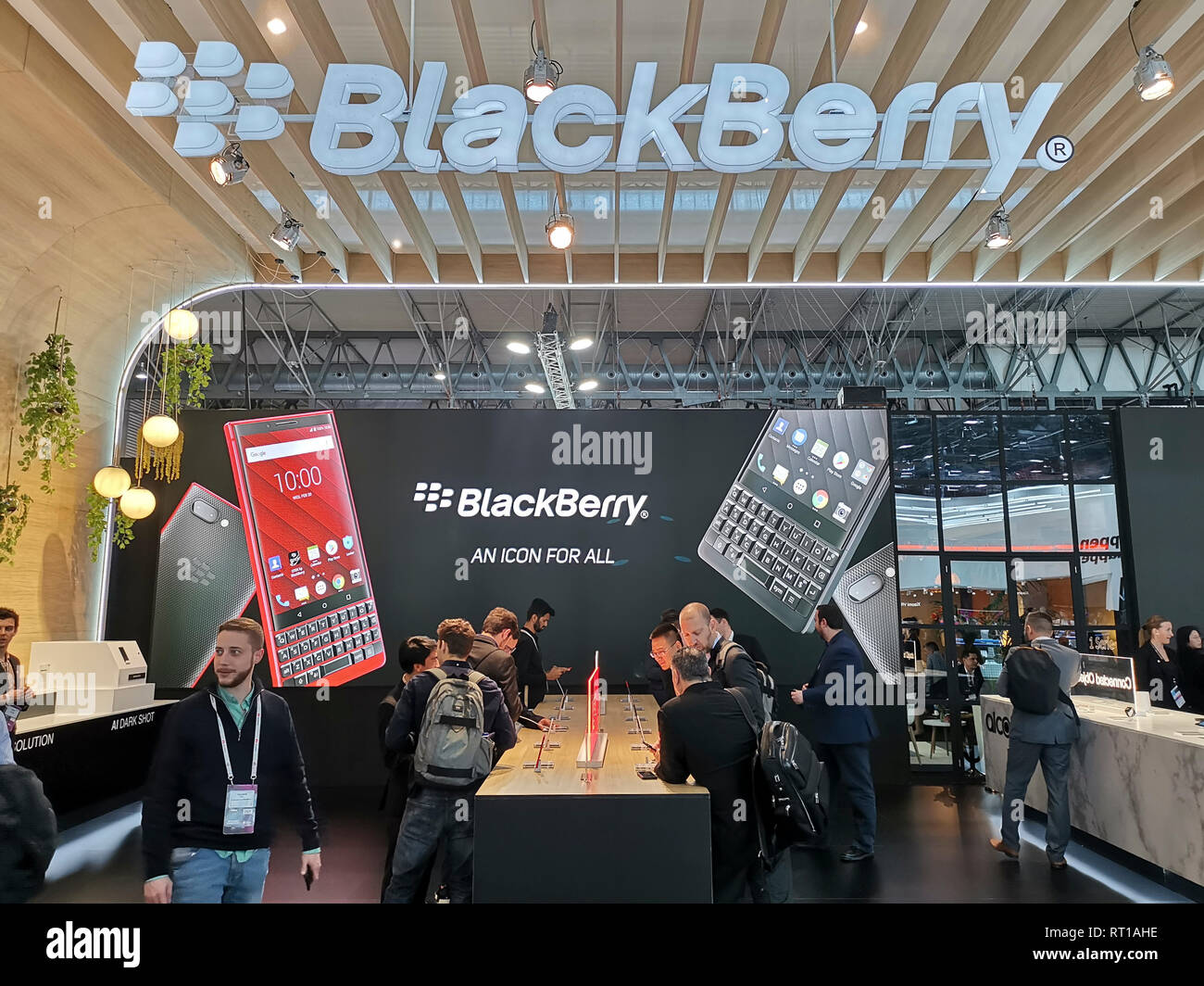 Barcelona, Spanien. 26. Februar, 2019. Blackberry stand und einen Teil der Atmosphäre an MWC2019, Kredit: Jovana und Miodrag Kuzmanović/Alamy leben Nachrichten Stockfoto