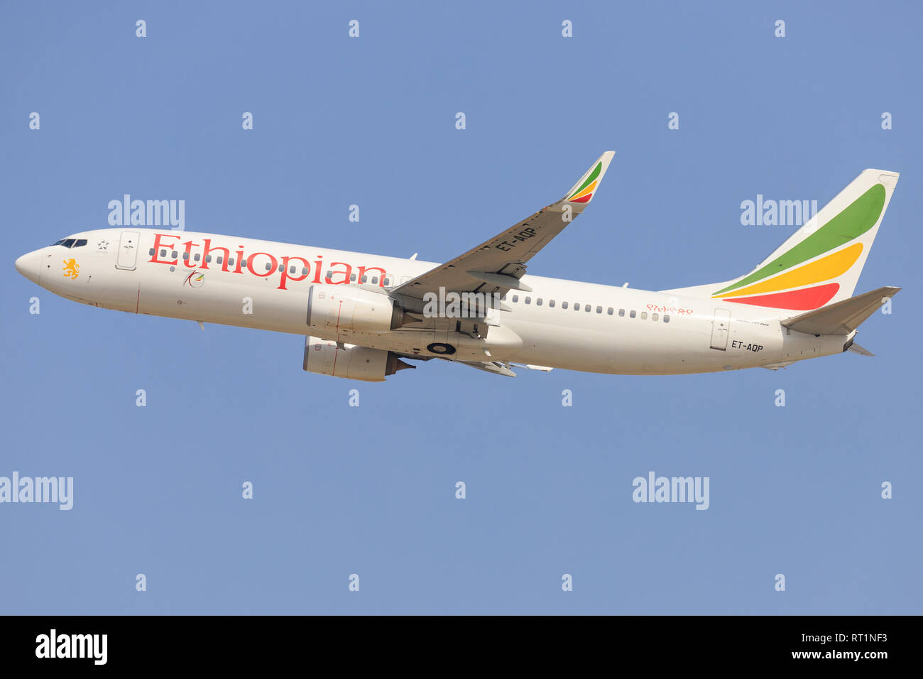 TEL AVIV, Israel - 24. Februar 2019: Boeing 737 Max der Äthiopischen auf dem Ben-Gurion International Airport. Stockfoto