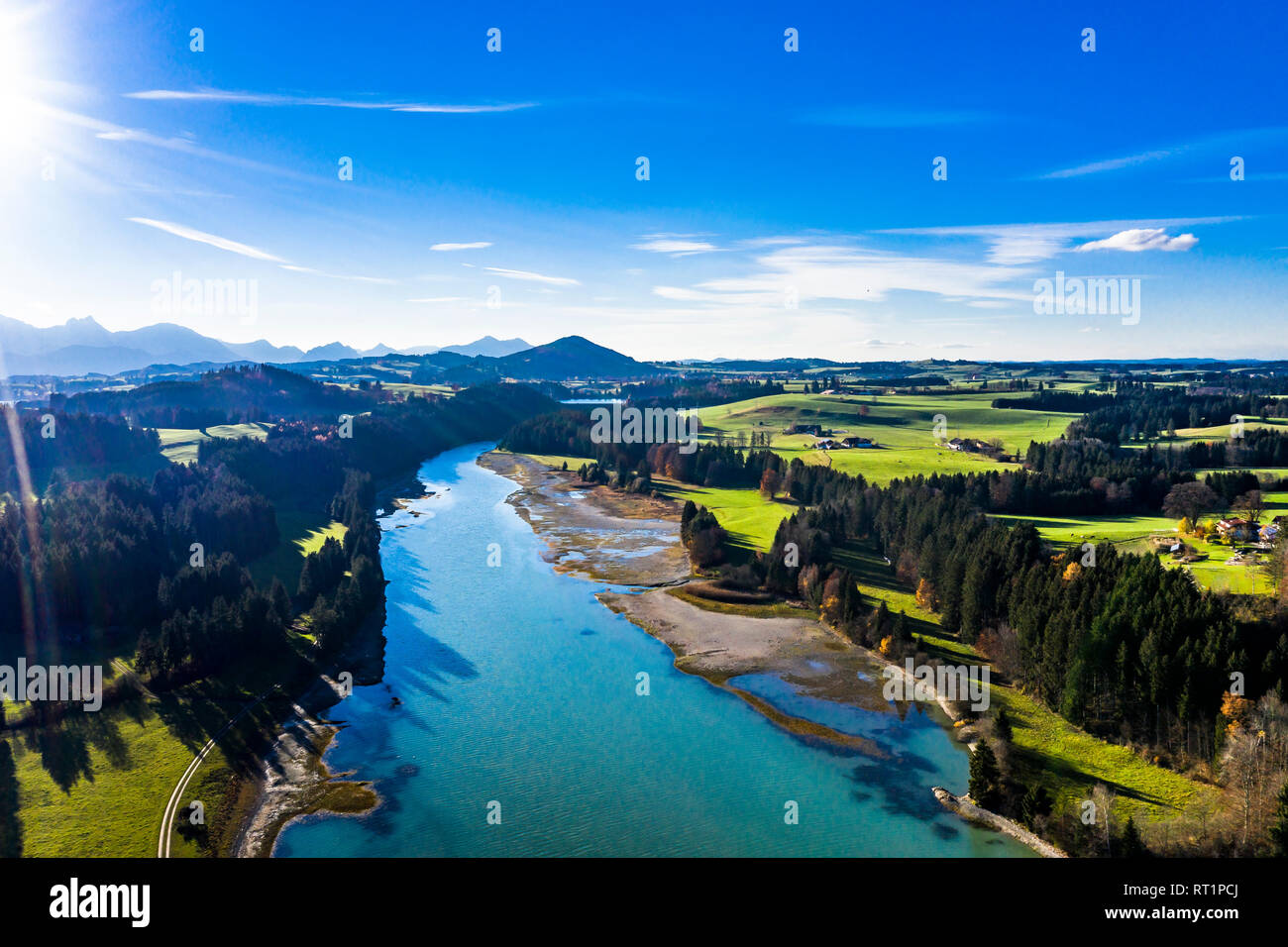 Deutschland, Bayern, Ostallgäu, Füssen, Prem, Luftaufnahme von Lech Behälter Stockfoto