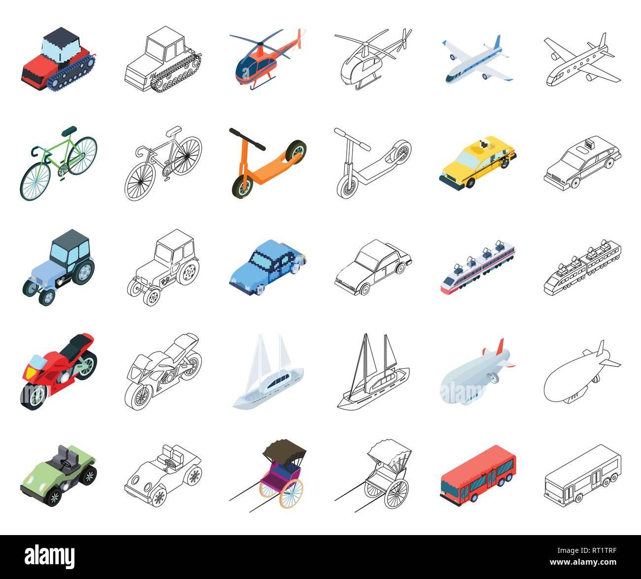 Luft, Flugzeug, Luftschiff, Kunst, Fahrrad, Bus, Auto, Warenkorb, Cartoon, Outline, Sammlung, Design, verschiedene, Golf, Hubschrauber, Icon, Illustration, isoliert, kubisch, Logo, Motorrad, Bewegung, Rikscha, Straße, Scooter, Meer, Satz, Zeichen, Symbol, Taxi, Technik, verfolgt, Traktor, Bahn, Verkehr, Transport, LKW, Typ, Vektor-, Fahrzeug-, Web-, Yacht Vektor Vektoren, Stock Vektor