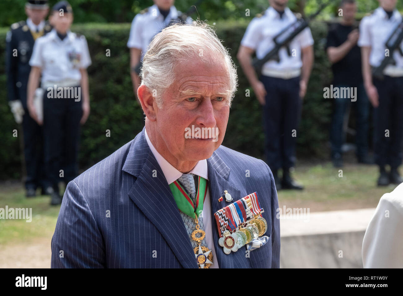 Gedenken an den 8. Mai in Lyon mit der königlichen Besuch des Prinzen von Wales und die Herzogin von Cornwall. In Anwesenheit von Gérard Collomb Minister für Stockfoto