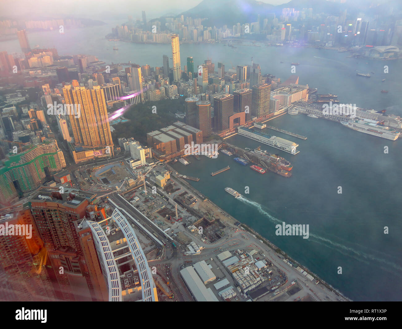 Hong Kong auf einem nebligen Luft verschmutzt. Stockfoto