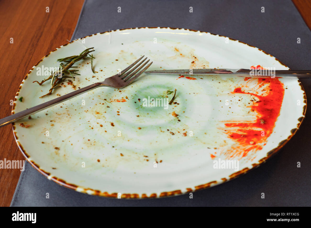 Leeren Teller Schmutzig Nach Dem Essen Ist Fertig Stockfotografie Alamy
