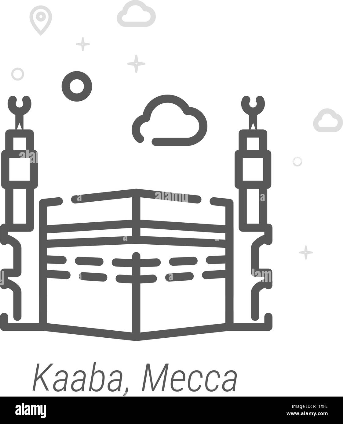 Die Kaaba, Mekka, Saudi-Arabien Vektorlinie Symbol, Symbol, Piktogramm, Sign. Abstrakte geometrische Hintergrund. Editierbare Anschlag Stock Vektor