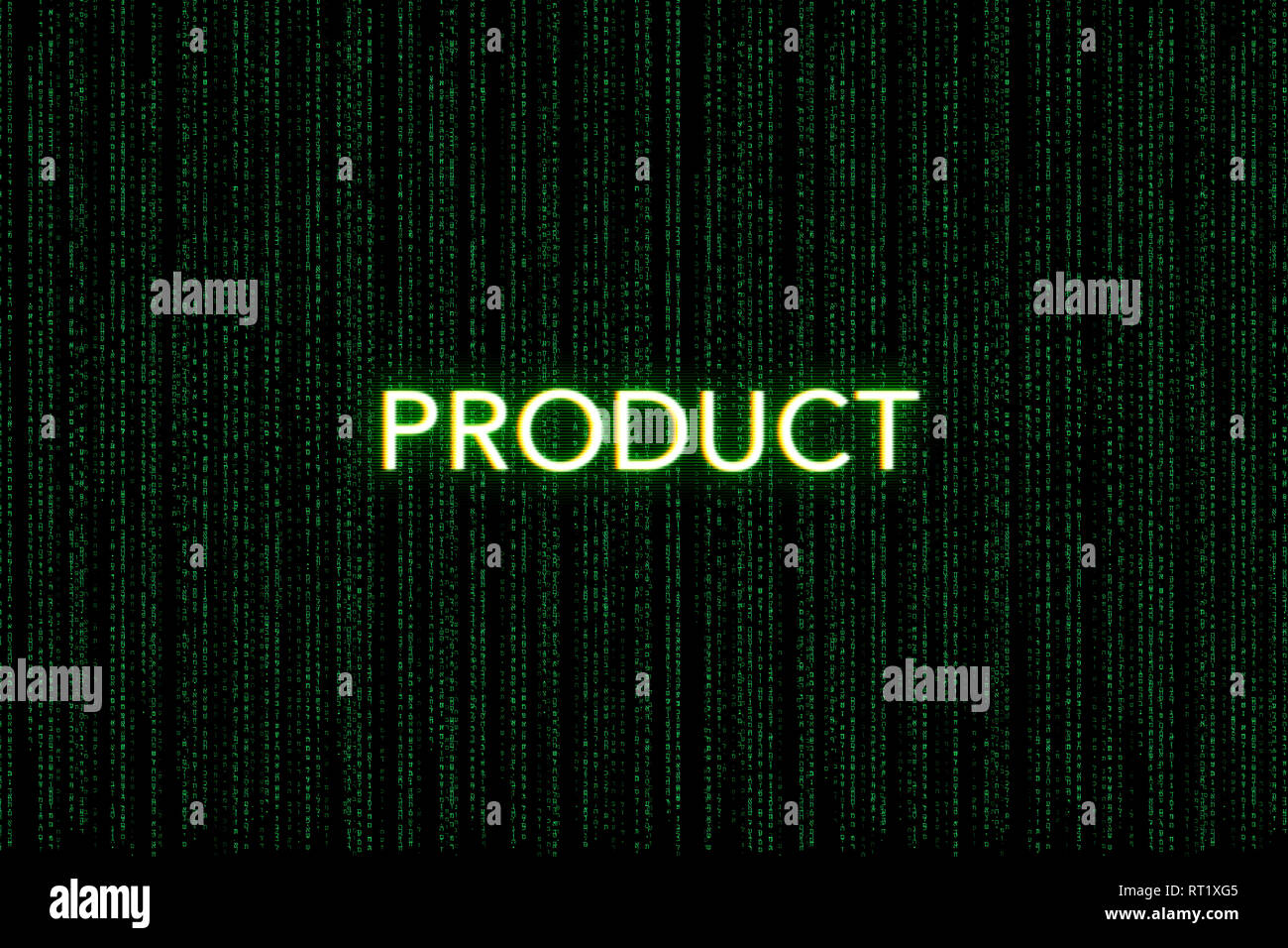 Produkt, Stichwort von Scrum, auf grüner matrix Hintergrund, Entwicklung Stockfoto