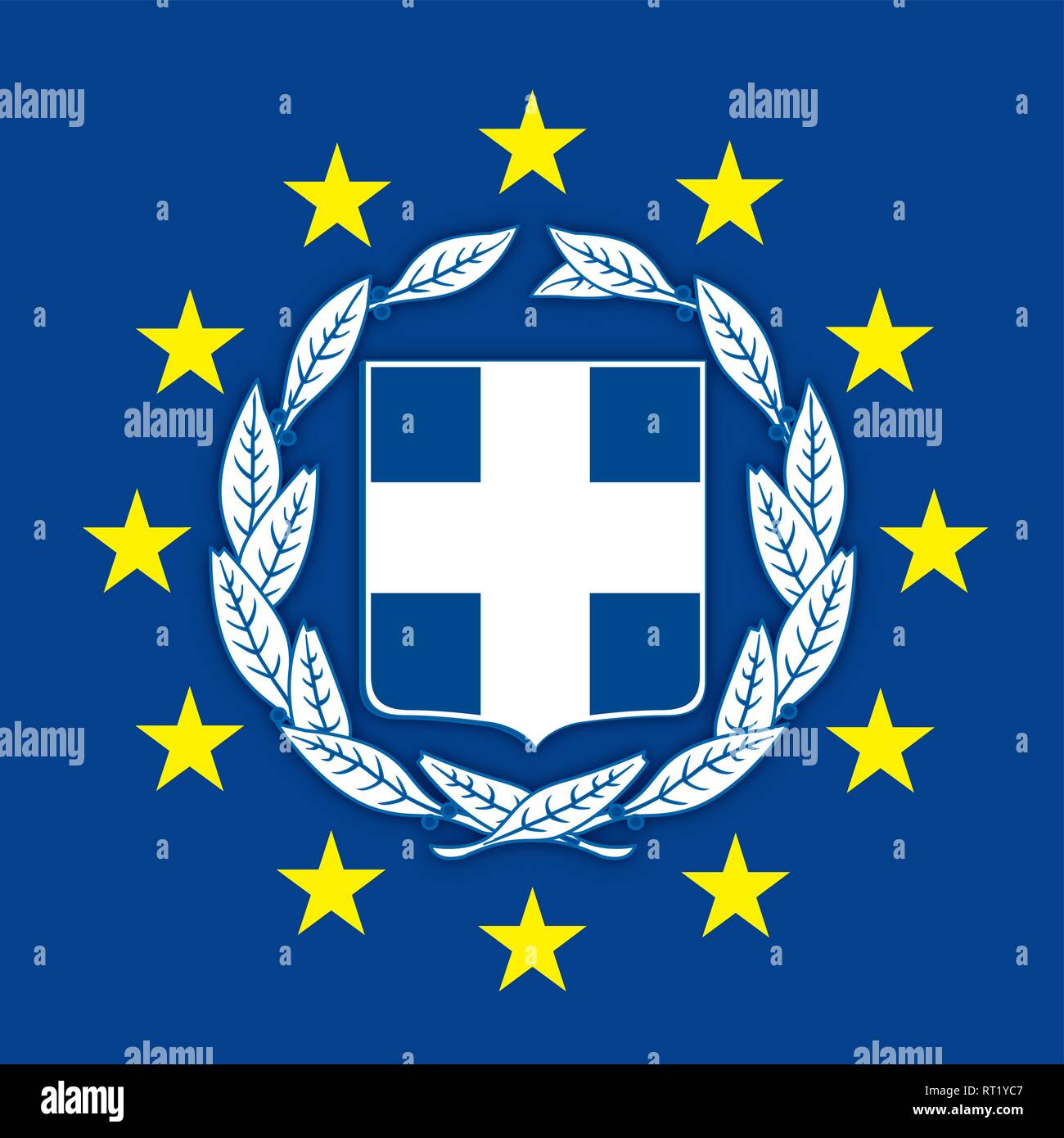 Österreich Wappen auf der Fahne der Europäischen Union, Vector Illustration Griechenland Wappen auf der Fahne der Europäischen Union, Vector Illustration Stock Vektor