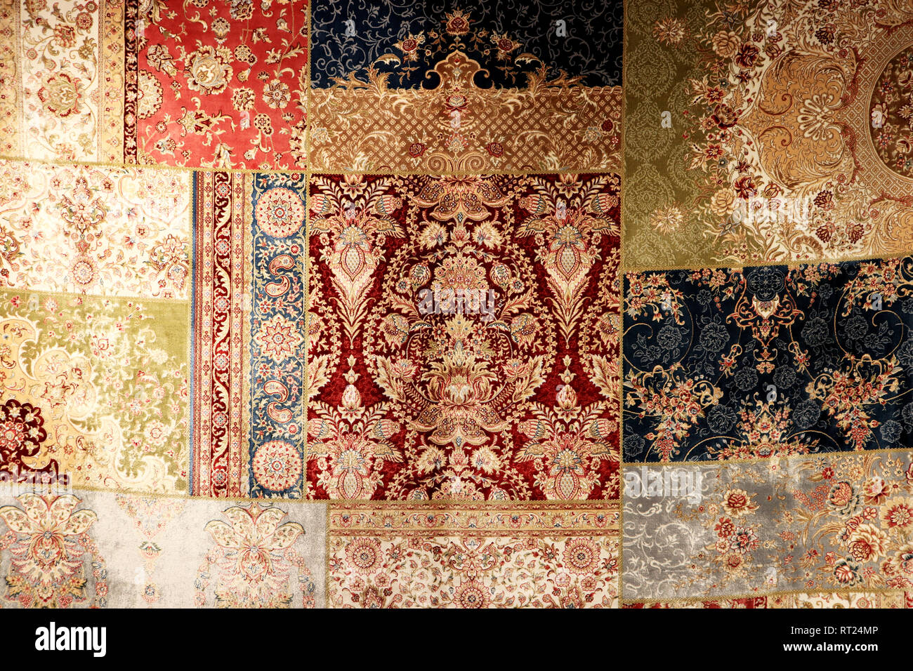 Schöne textil Teppich Einrichtung Kulisse. Türkische orientalischen Teppich Textur. Traditionelle, Cover Design Hintergrund. Stockfoto