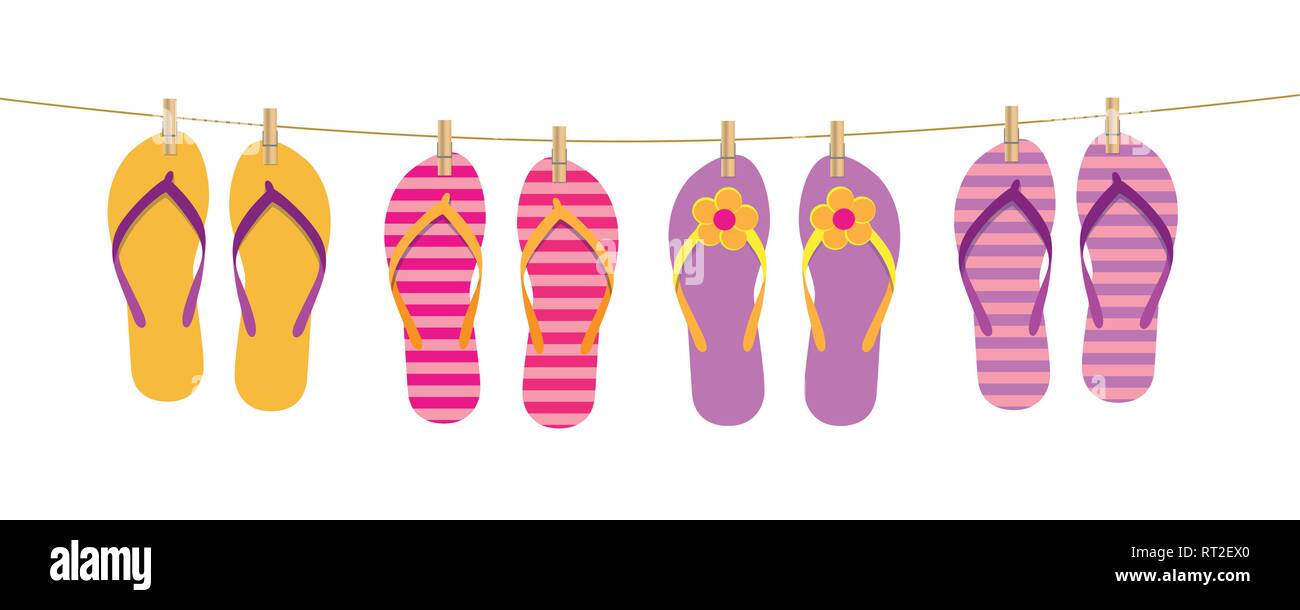 Flip Flops hängen am Seil mit Wäscheklammern Vector EPS Abbildung 10 Stock Vektor
