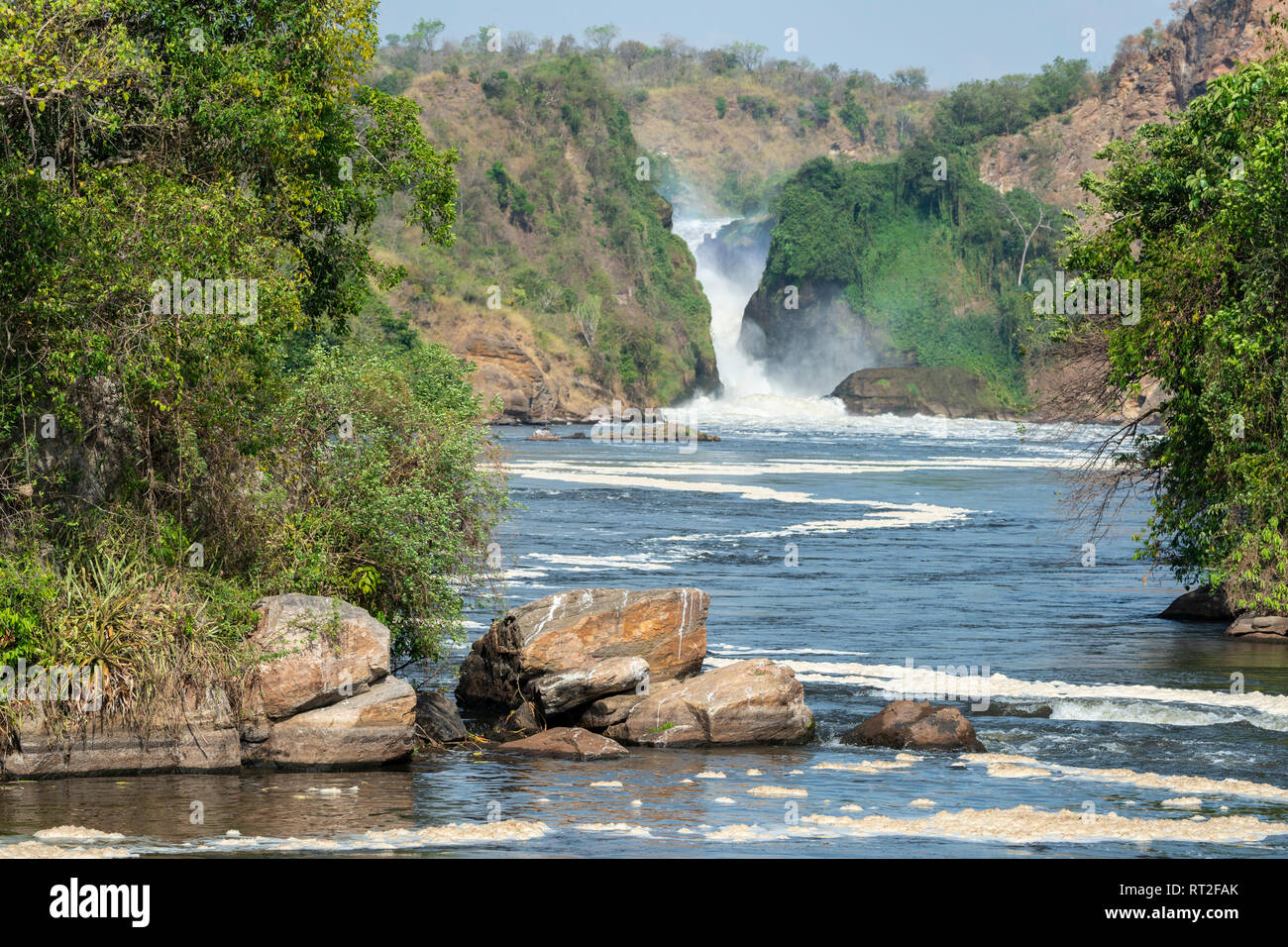 Murchison Falls von der Victoria Nil im Murchison Falls National Park, Northern Uganda, Ostafrika Stockfoto