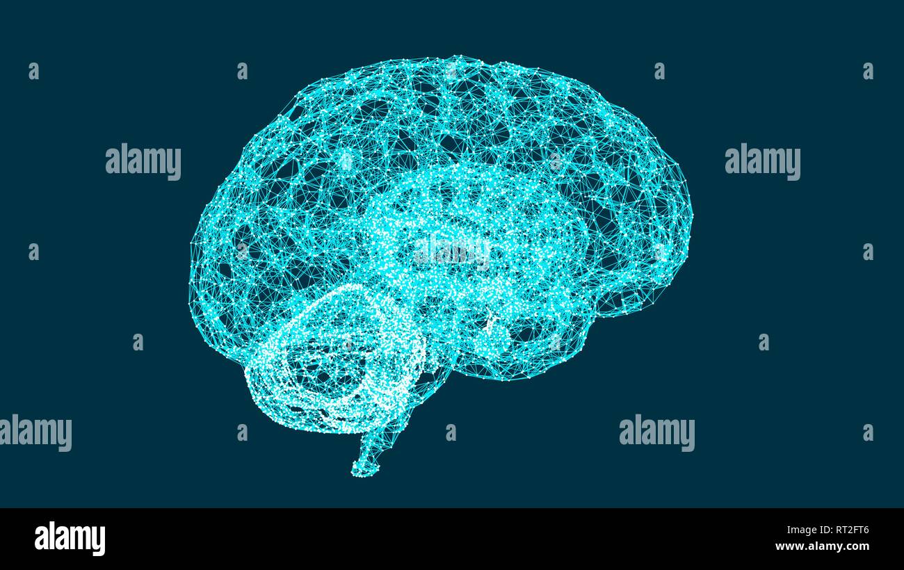 3D-Darstellung von digitalen Gehirn, abstrakten Verbindungen, Konzept der künstlichen Intelligenz und der Möglichkeiten des Geistes Stock Vektor
