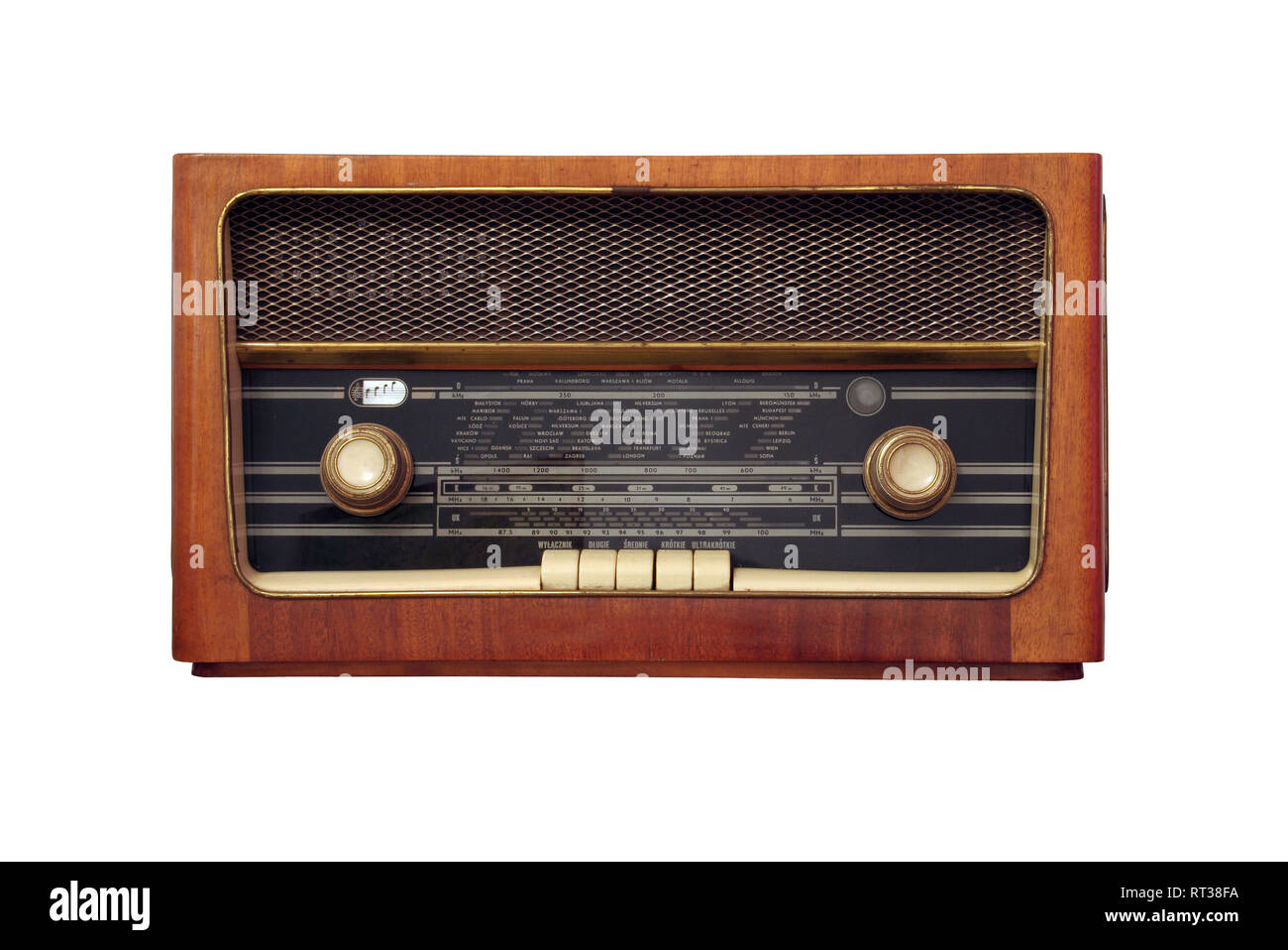 Alte antike Holz- Radio von meinen Großeltern - auf weißem Hintergrund Stockfoto