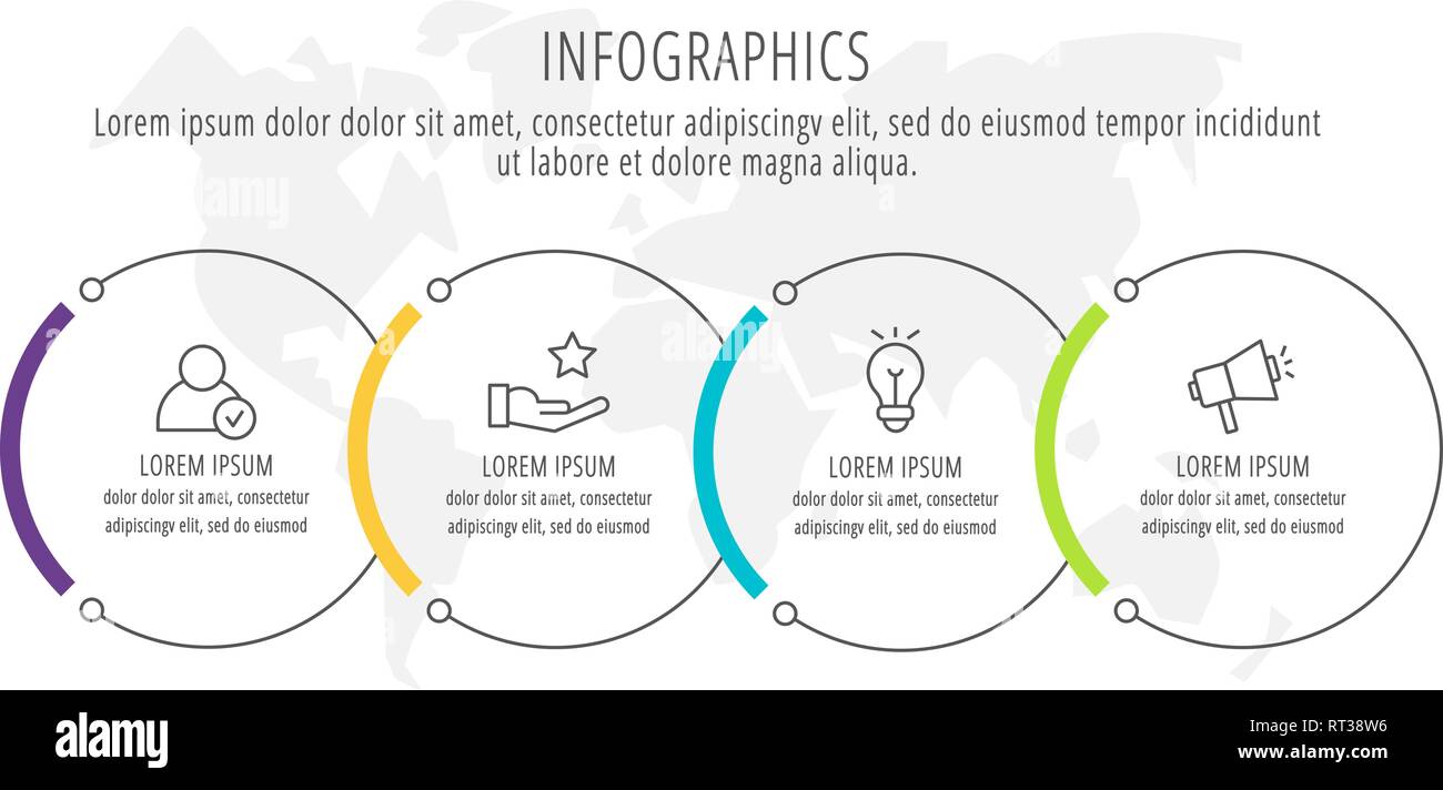 Moderne und einfache flache Vector Illustration. Infografik Vorlage mit vier Kreise, Elemente, Sektoren und Prozentsätzen. Für Unternehmen entwickelt. Stock Vektor