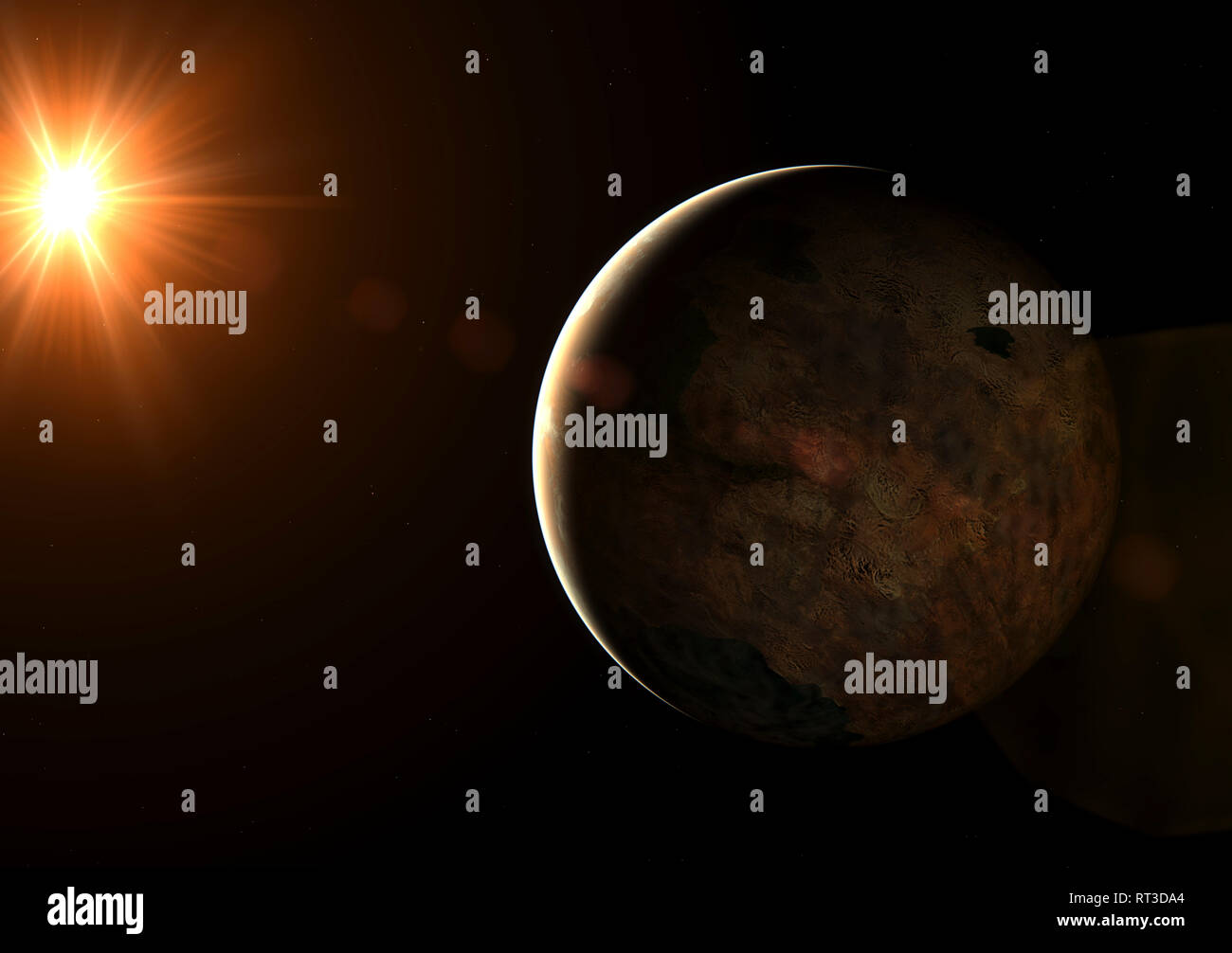 Super Erde exoplanet umkreist ein Roter Zwerg. Stockfoto