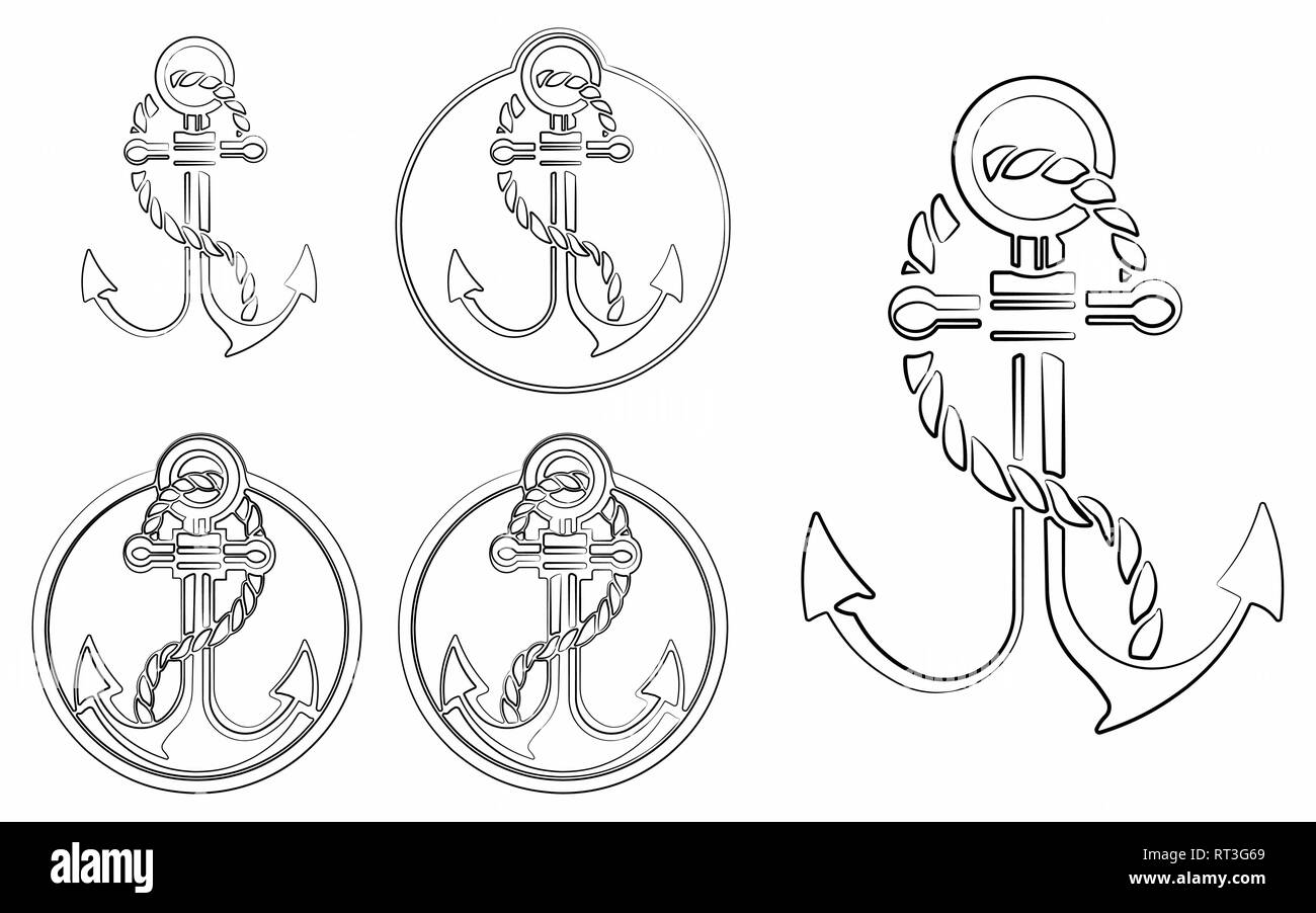 Anker unterschiedliche Umriss wie ein pinselstrichen Stock Vektor