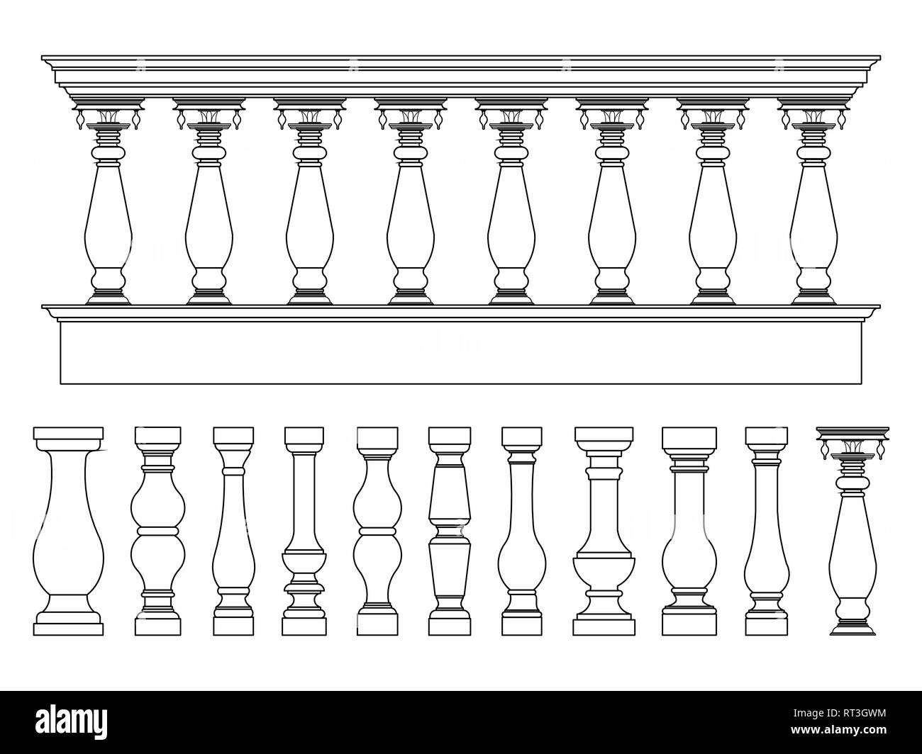 Balustrade Umrisse nur Stock Vektor