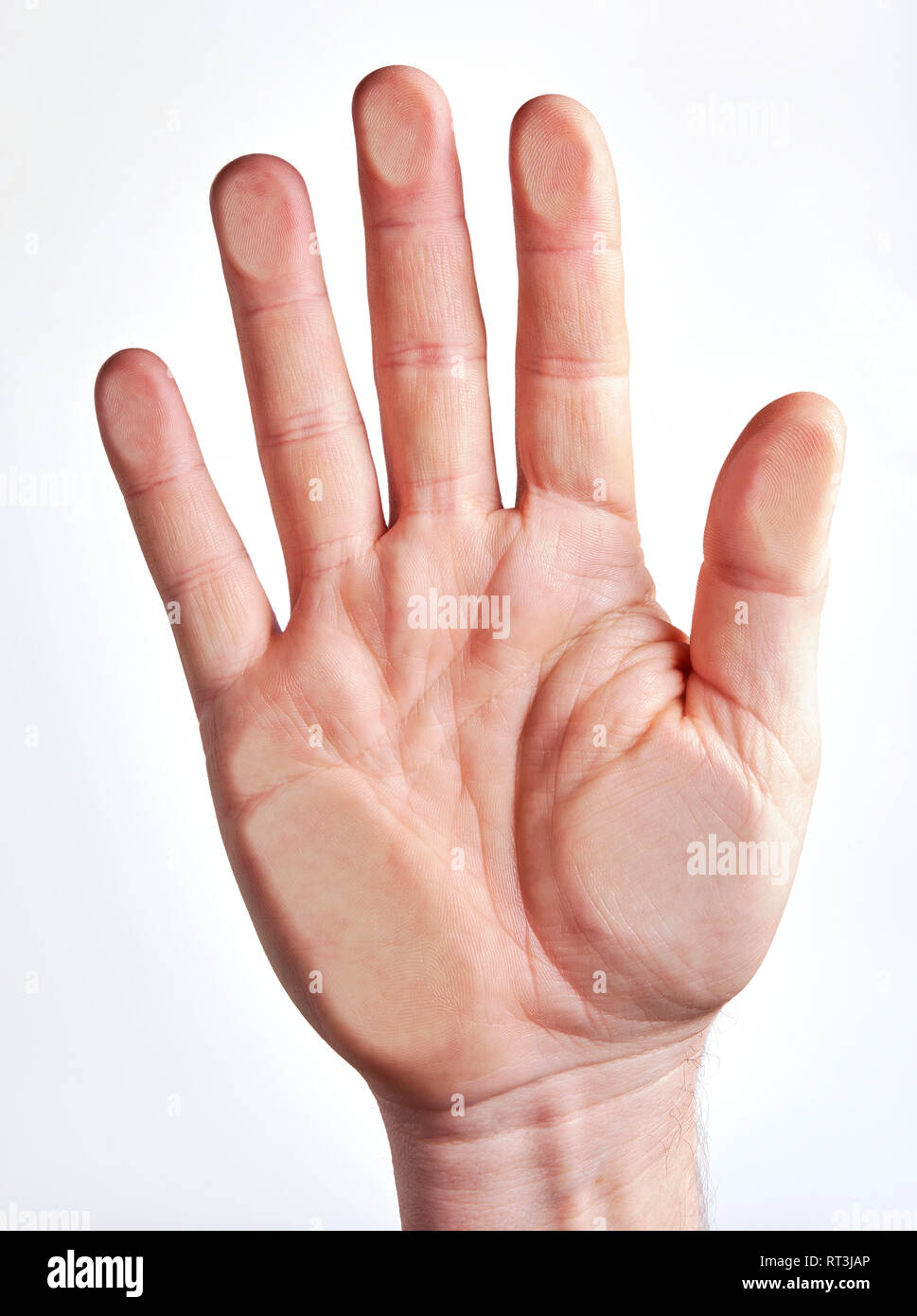 Hand gegen Glas mit Drucken Stockfotografie - Alamy