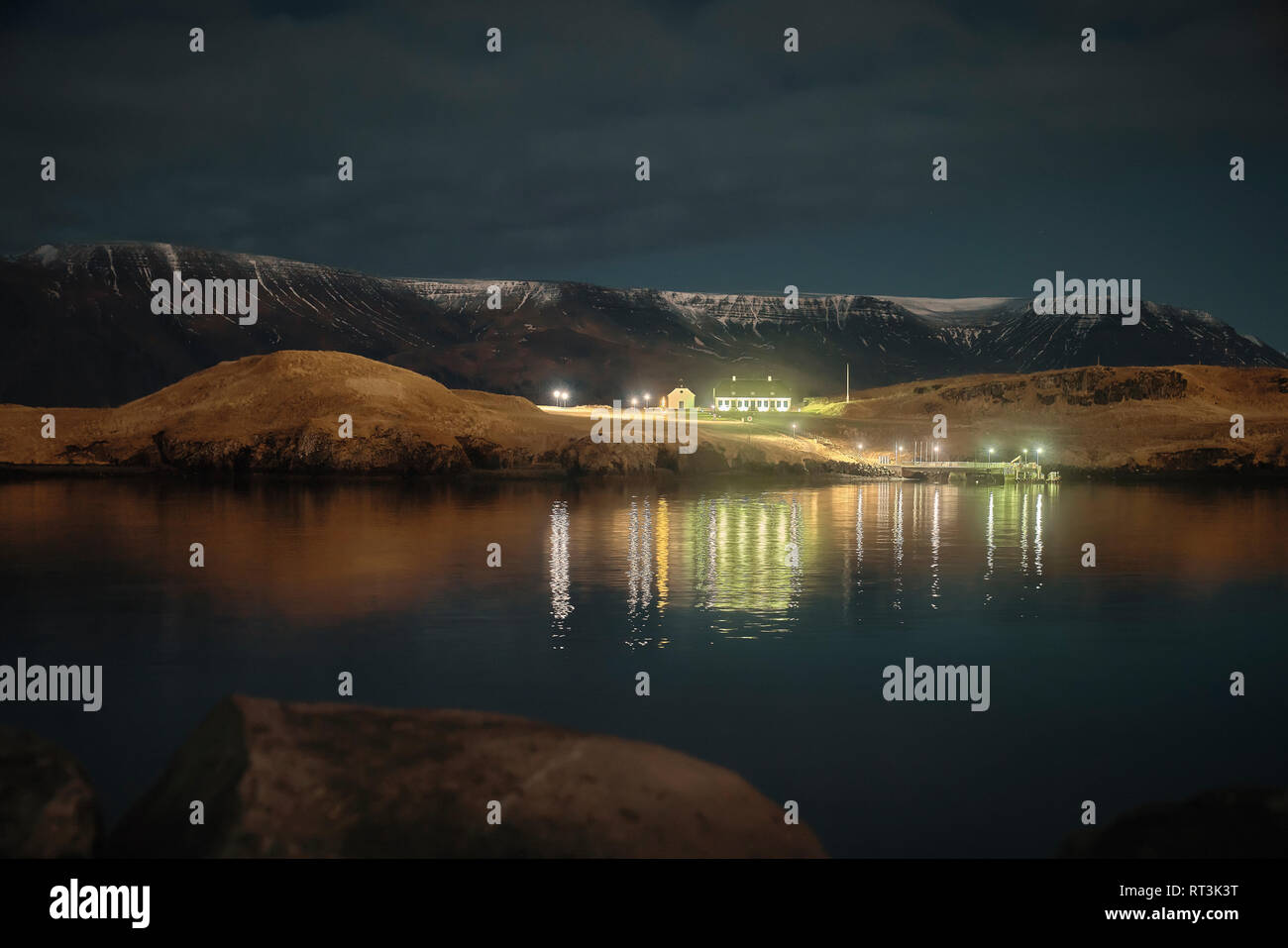 In der Nacht Videy, Reykjavik, Island Stockfoto