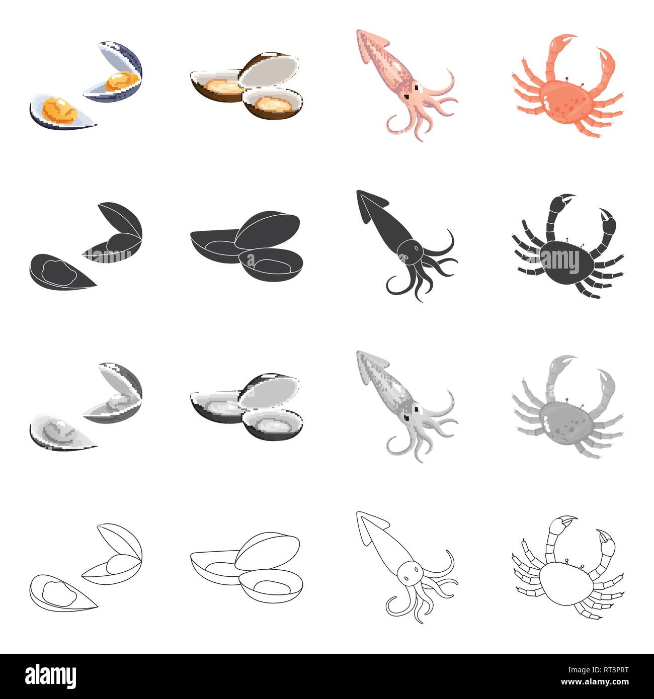 Miesmuschel, Tintenfisch, Krabben, Muscheln, Gelee, Squid, Shell, Zartheit, Tentakel, Tentakeln, Auster, Monster, Rot, Fisch, Kreatur, Muscheln, riesige, Strand, Kraken, Wasser, Langusten, frisch, Restaurant, Markt-, Marine-, Lebensmittel-, Meer, Fisch, gesund, Produkt, Ozean, Set, Vector, Icon, Illustration, isoliert, Sammlung, Design, Element, Grafik, Zeichen, Vektor, Vektoren, Stock Vektor