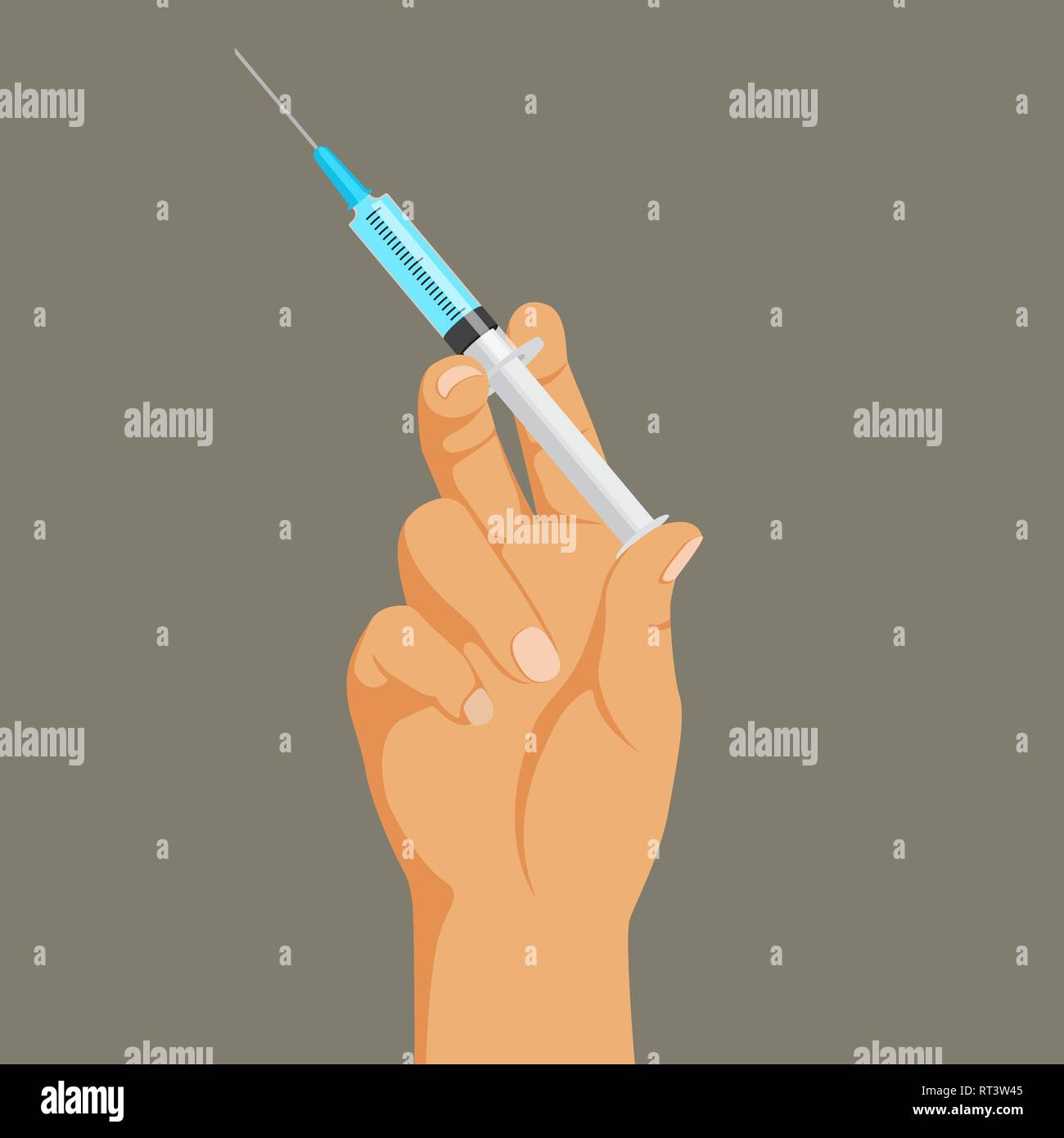 Drogensucht Konzept, Hand mit Spritze, Heroin Abhängigkeit, illegale Einspritzung, Vector Illustration. Stock Vektor