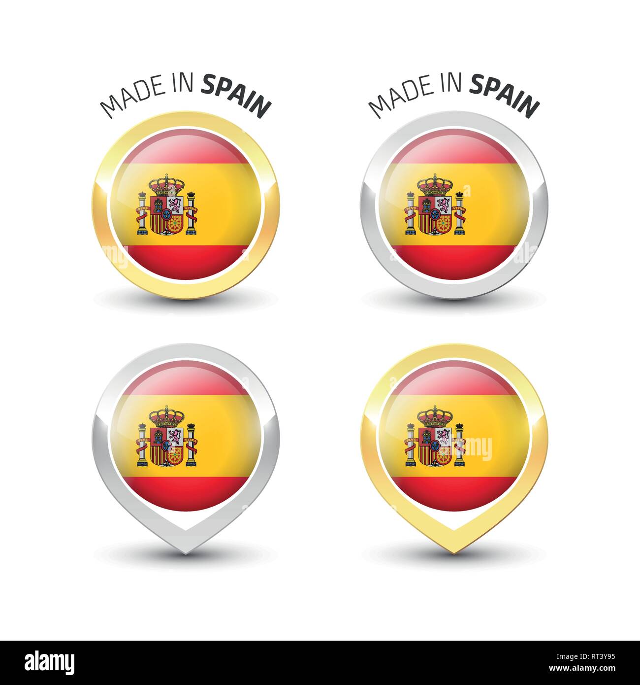 In Spanien - Garantie Label mit der spanischen Flagge runde Gold und Silber Symbole gemacht. Stock Vektor