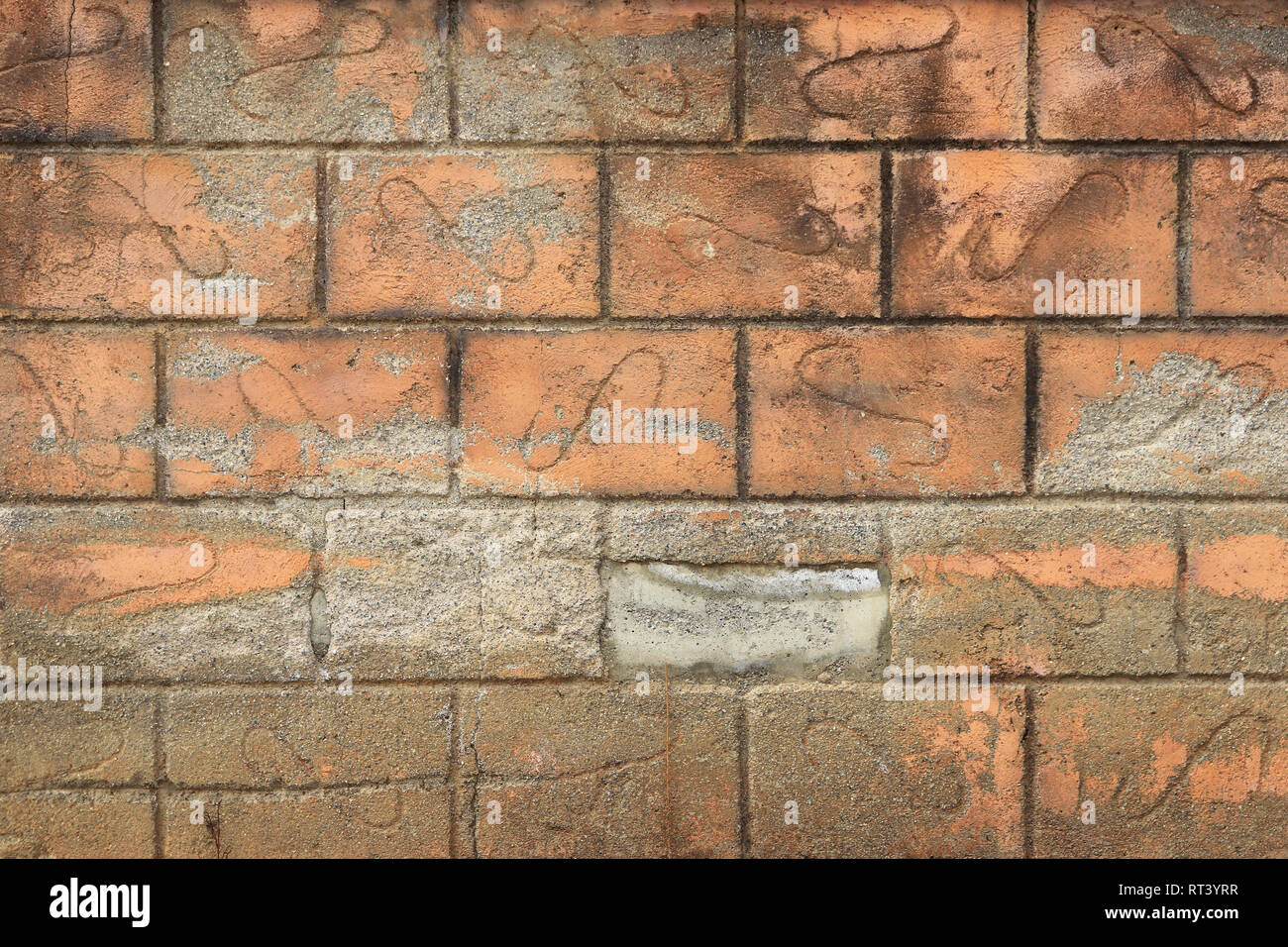 Verwittertem Mauerwerk Putz an der Wand Textur eingerichtet. Alte stuck Oberfläche Hintergrund. Stockfoto