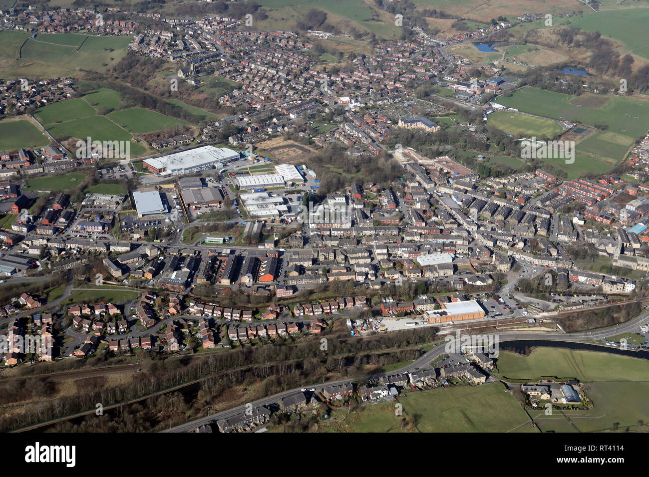 Luftaufnahme von littleborough Stadtzentrum, Greater Manchester Stockfoto