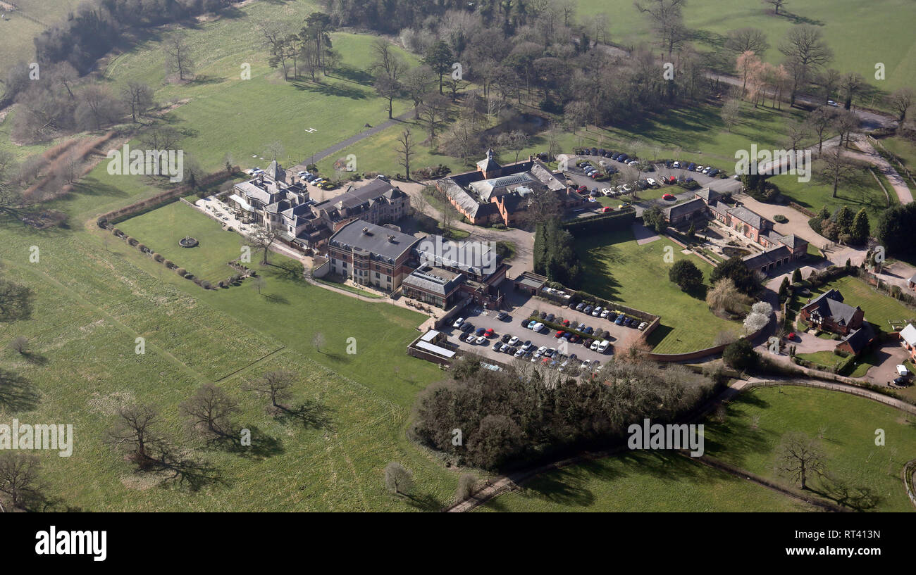 Luftaufnahme von Rookery Hall Hotel & Spa in der Nähe von Nantwich in Cheshire Stockfoto
