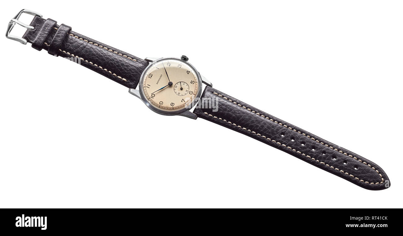 Dominante 1950s Wind Swiss Watch mit neuen leder riemen Stockfoto