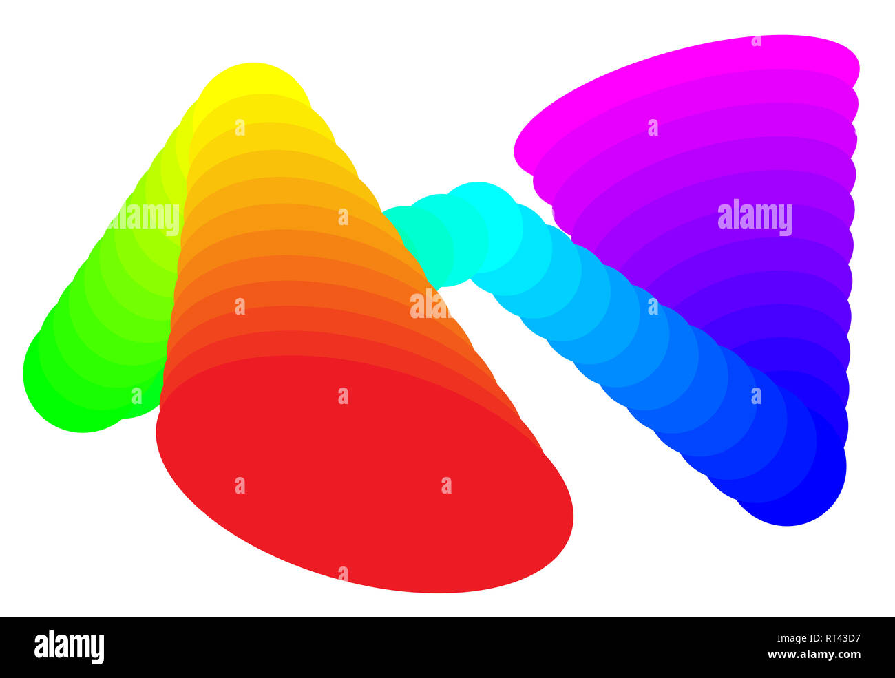 Geometrische Abstraktionen mit einem Gradienten in Form von ovalen in allen Farben des Regenbogens Stockfoto