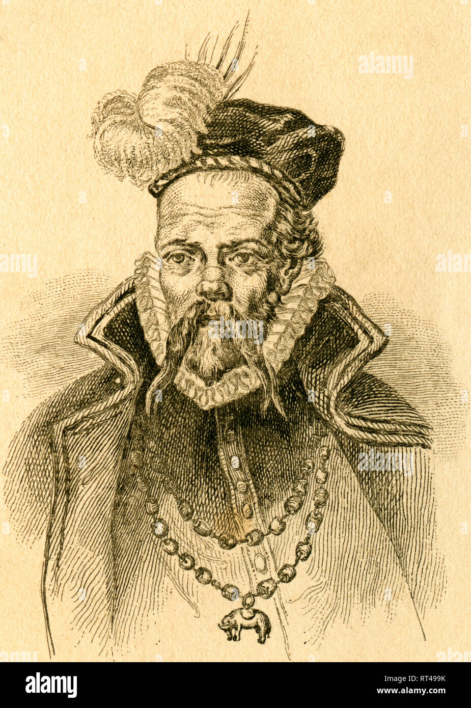 Tycho Brahe, dänischer Adliger und Astronom, Stahlstich von einem Buch oder Magazin, ungefähr 1830 Th., Artist's Urheberrecht nicht gelöscht werden Stockfoto