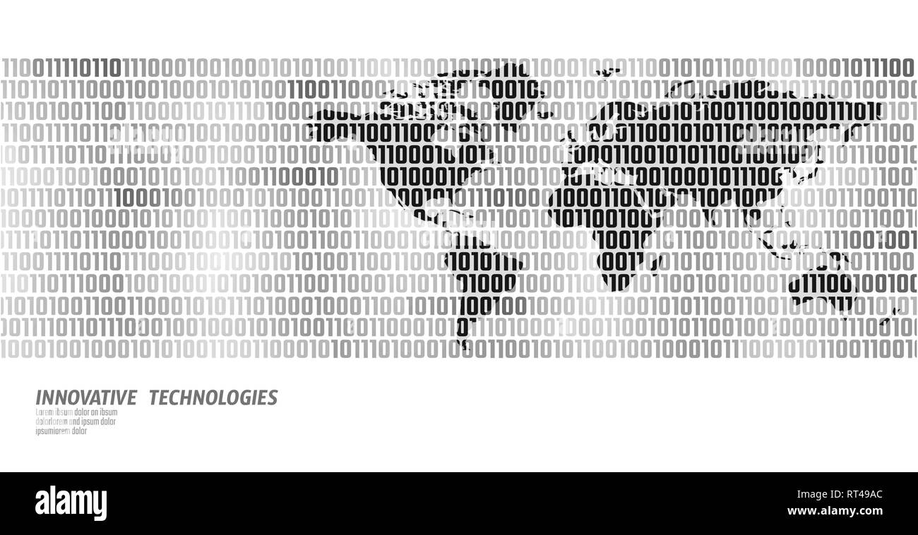 Planet Erde weltweiten Datenaustausch Binärcode fließen. Sicherheit Zahlung persönliche Informationen schwarz weiß Geschäftskonzept Weltkarte vector Abbildung a Stock Vektor