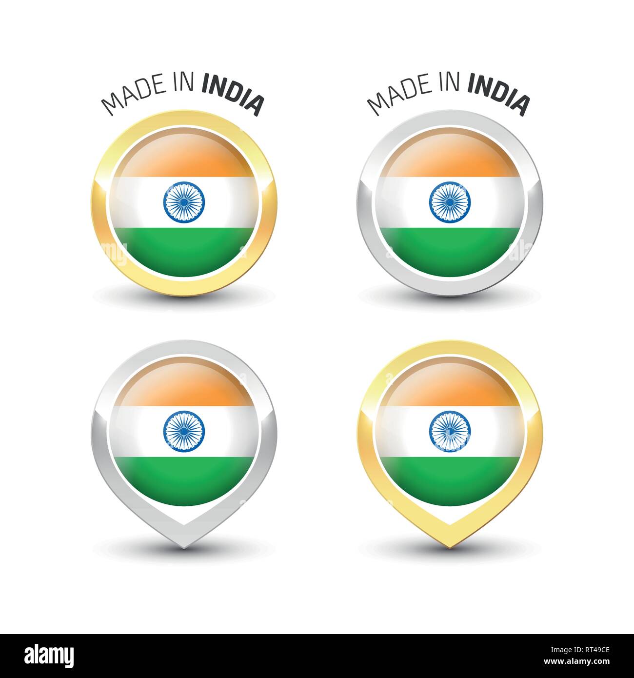 In Indien - Garantie Label mit der indischen Flagge runde Gold und Silber Symbole gemacht. Stock Vektor