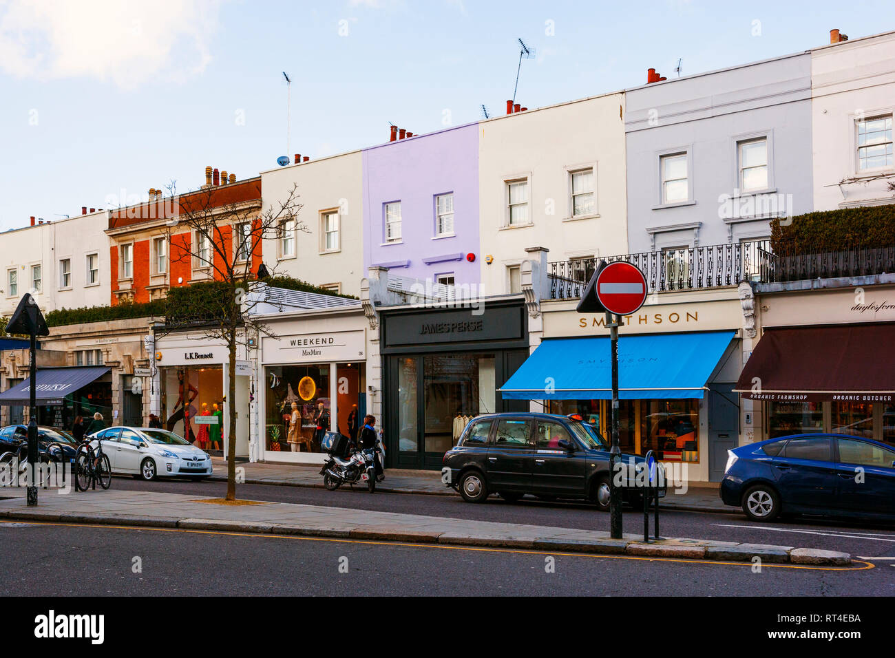 Farbenfrohe Gebäude, Westbourne Grove, Notting Hill, London Stockfoto