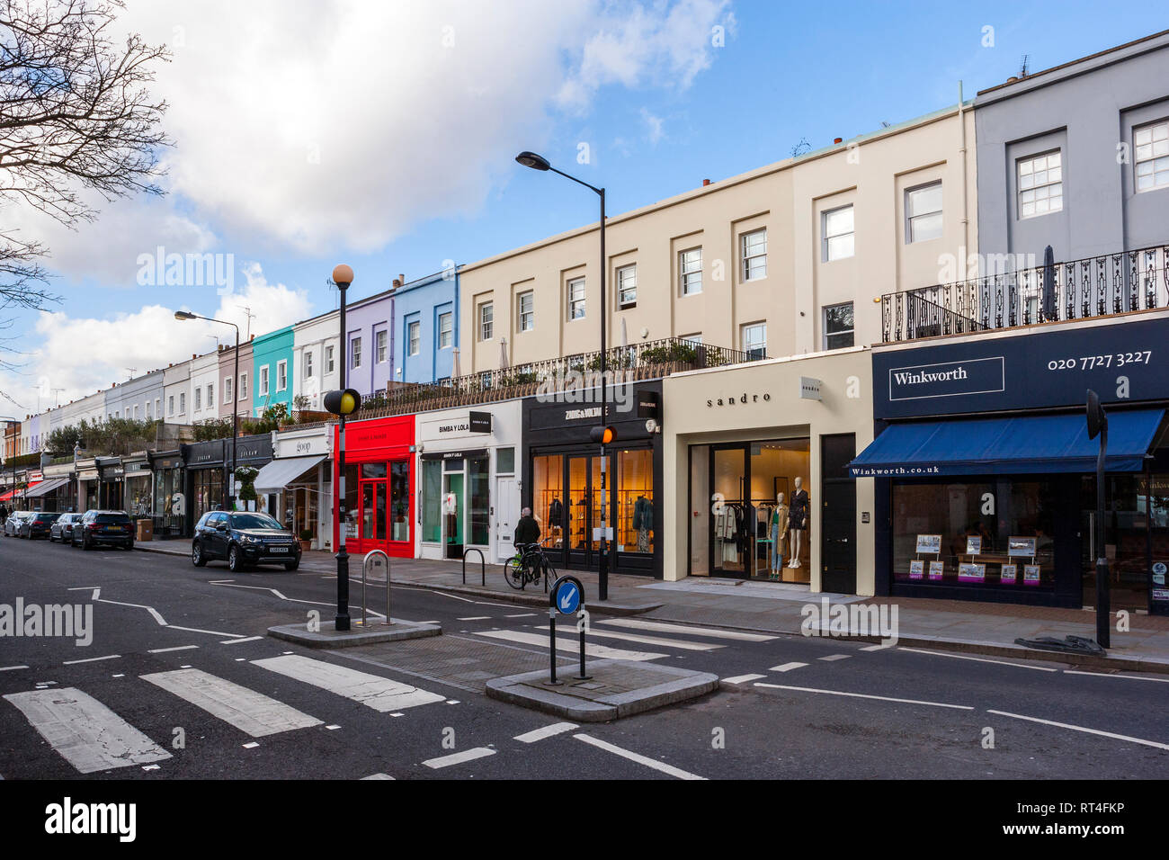 Farbenfrohe Gebäude, Westbourne Grove, Notting Hill, London Stockfoto