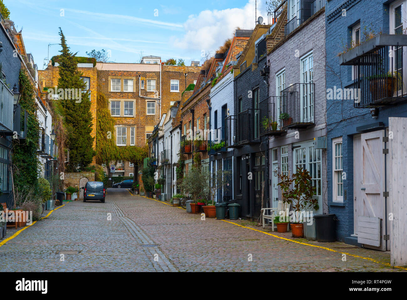Bemalte Hausfassaden, St Luke's Mews, Notting Hill, London Stockfoto
