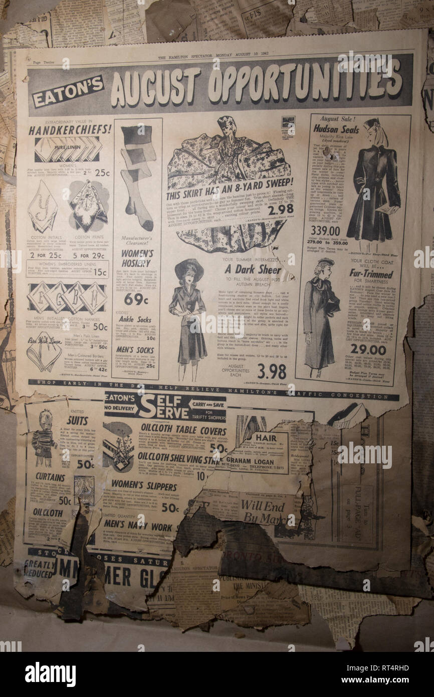 1913 Zeitungsannonce. Jahrgang alte gedruckte kanadische Tageszeitung. In der Nähe von alten gedruckten Zeitung. Stockfoto