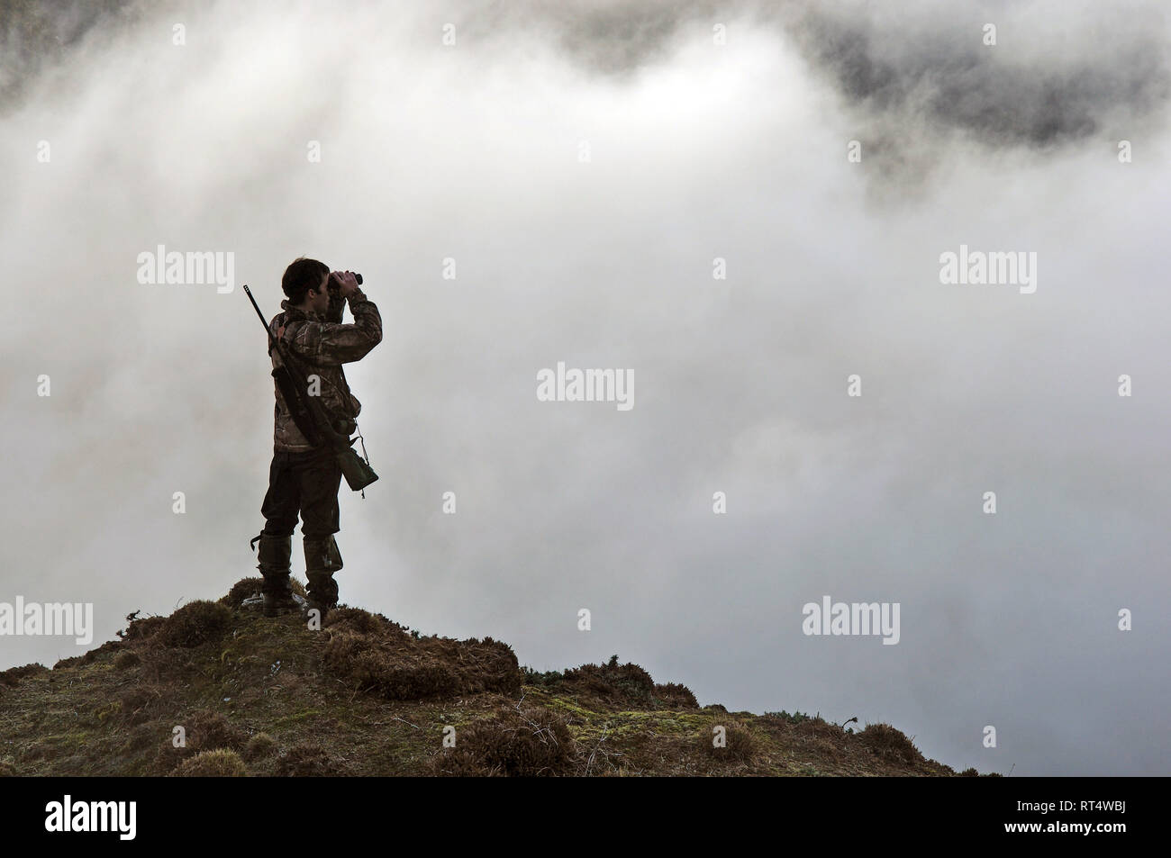 Jäger auf der Suche nach Spiel Tieren wie Gämsen, Rehe oder tahr, in South Westland der südlichen Alpen, Neuseeland Stockfoto