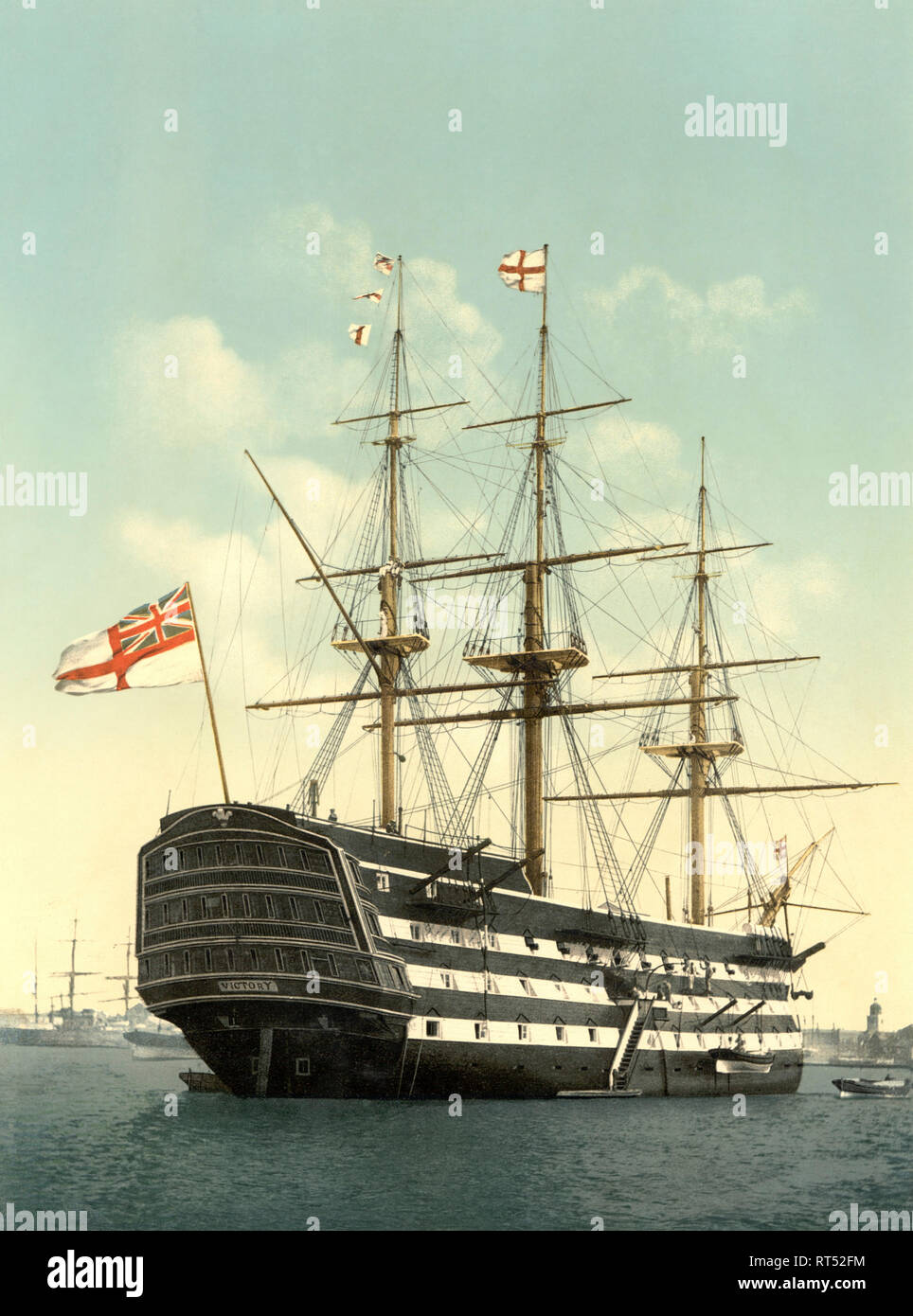 Vintage maritime Geschichte Drucken der HMS Victory. Stockfoto