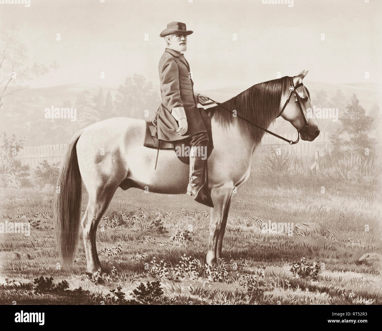 Vintage Portrait von General Lee auf seinem Pferd Reisenden. Stockfoto