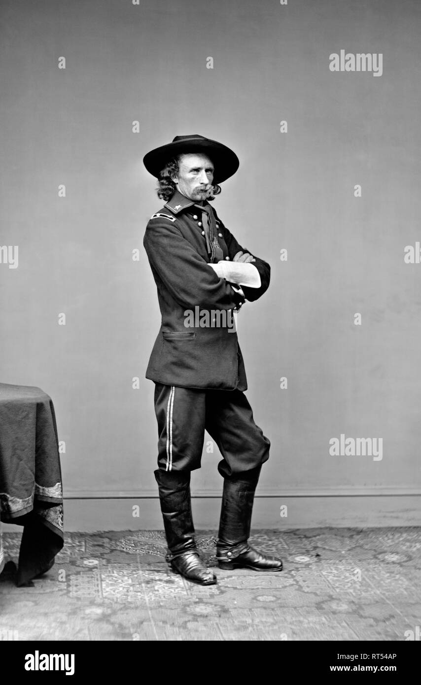 Amerikanischer Bürgerkrieg Portrait von General George Armstrong Custer, 1865. Stockfoto